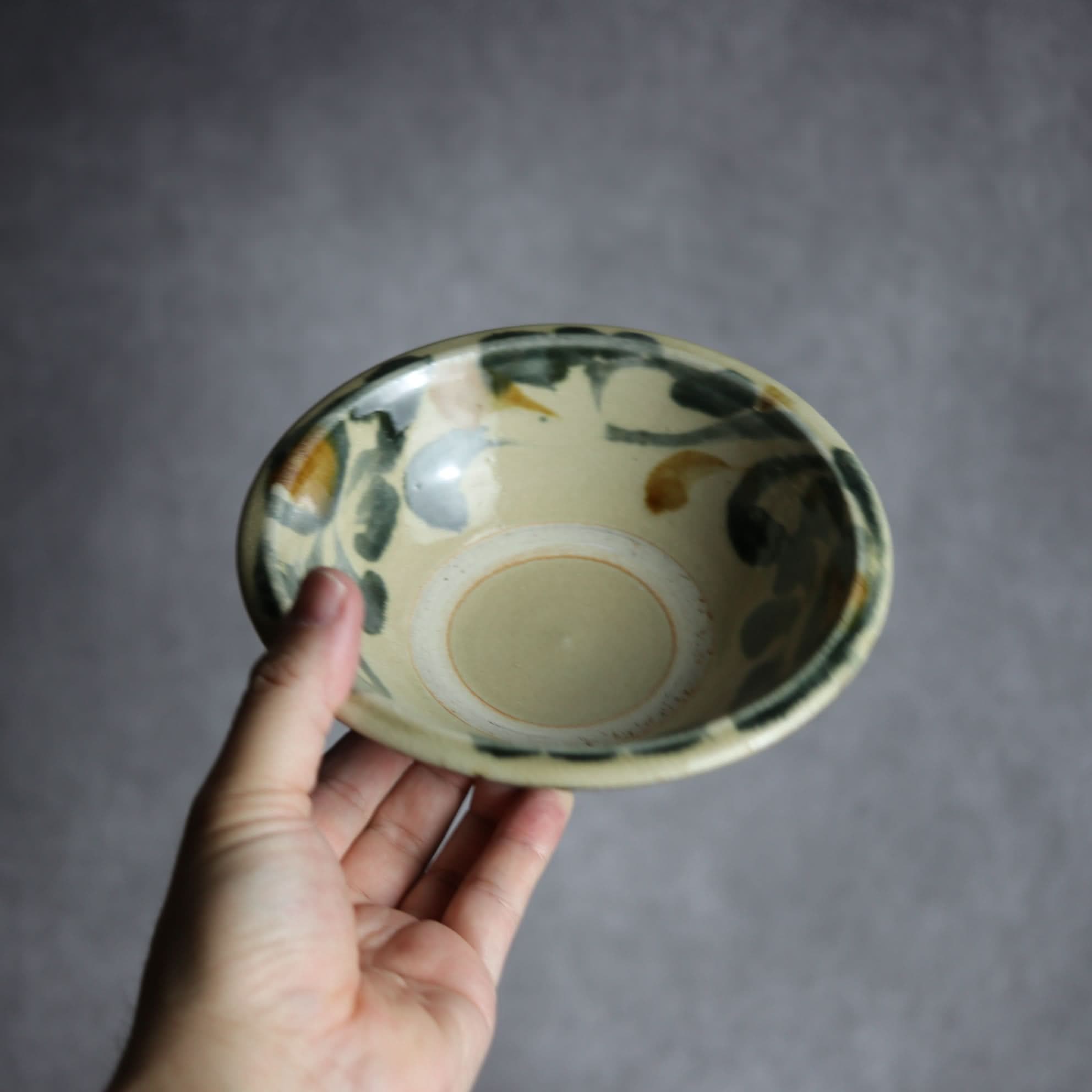 5寸ワンブー1 飴 呉須釉 菊唐草 やちむん 陶器 北窯 松田米司工房 やちむん 陶器.