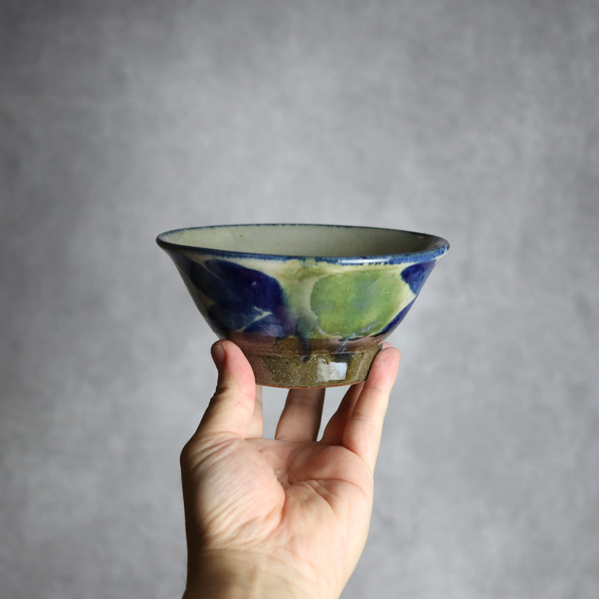 4.5寸マカイ1 呉須 緑釉 双葉 やちむん 陶器 漂窯