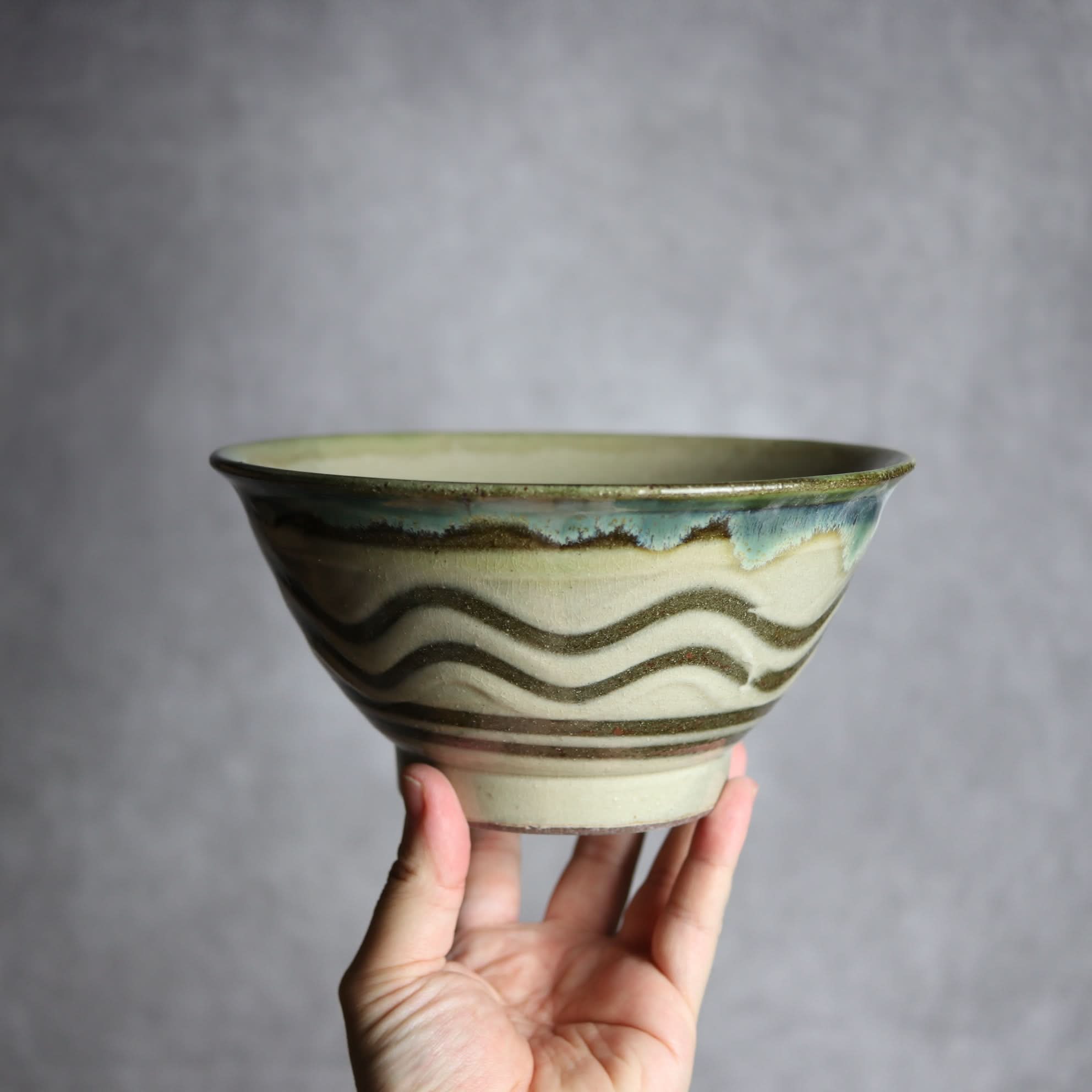 6寸マカイ1 緑釉 指描 やちむん 陶器 北窯 松田米司工房 やちむん 陶器.