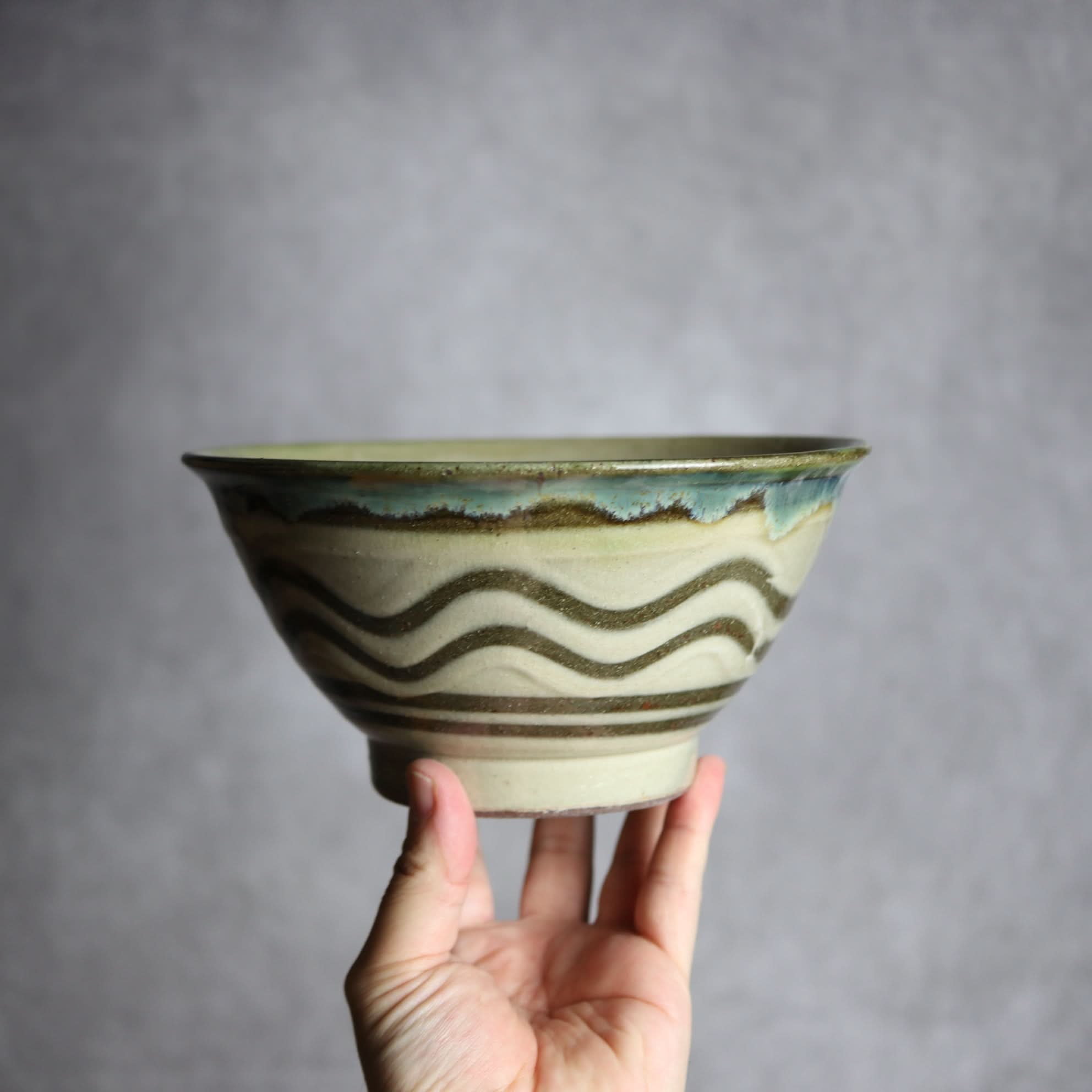 6寸マカイ1 緑釉 指描 やちむん 陶器 北窯 松田米司工房 やちむん 陶器.