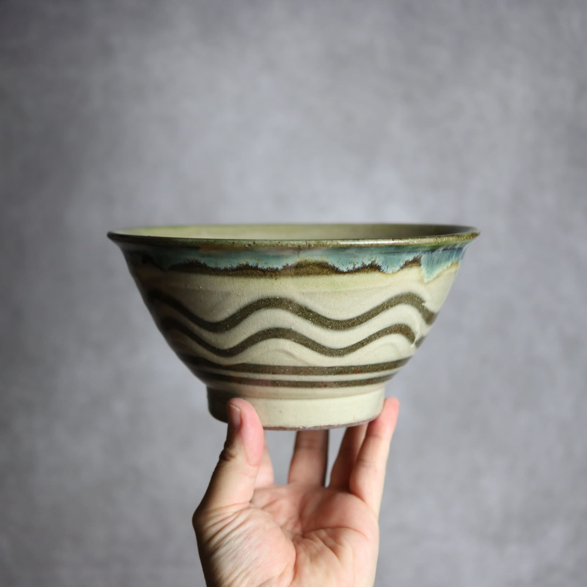 6寸マカイ1 緑釉 指描 やちむん 陶器 北窯 松田米司工房 やちむん 陶器.