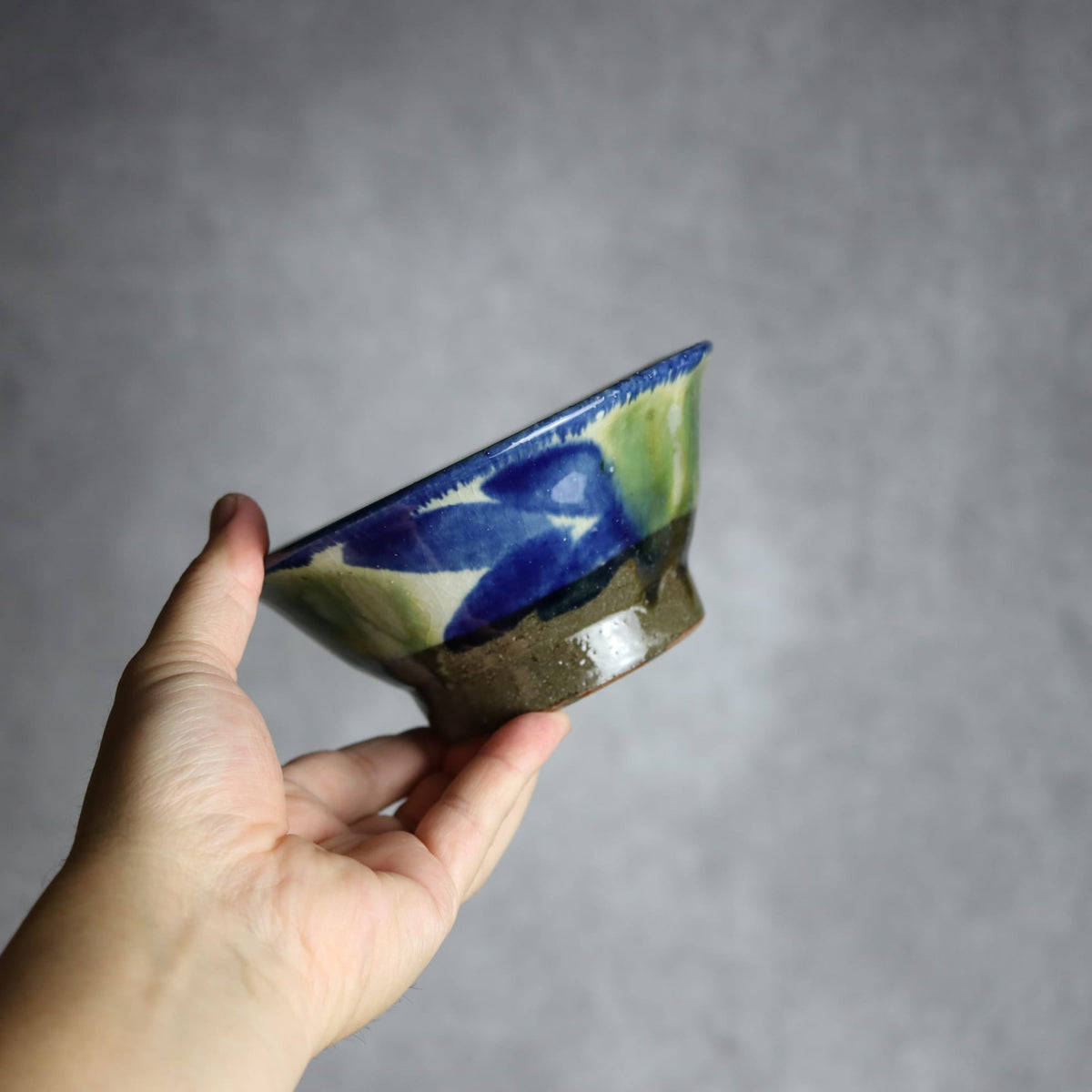 4.5寸マカイ1 呉須 緑釉 双葉 やちむん 陶器 漂窯