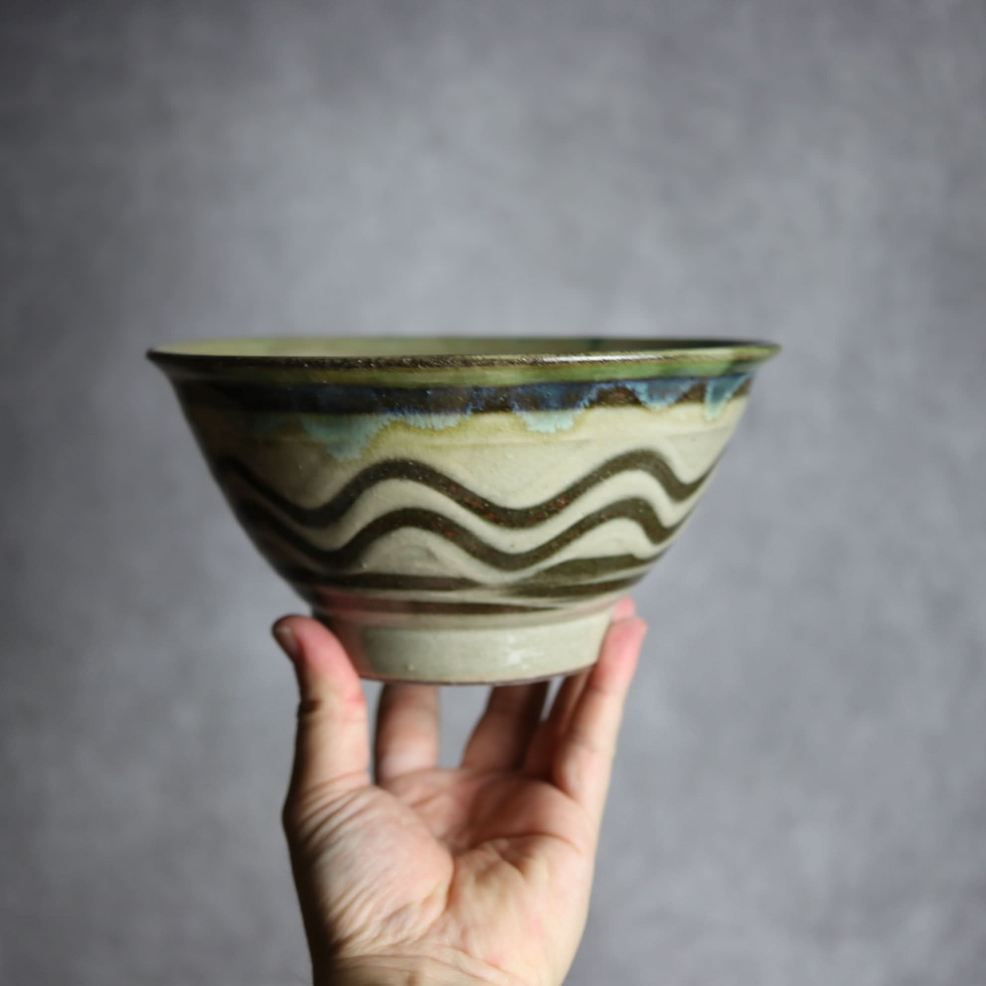 6寸マカイ1 緑釉 指描 やちむん 陶器 北窯 松田米司工房 やちむん 陶器.