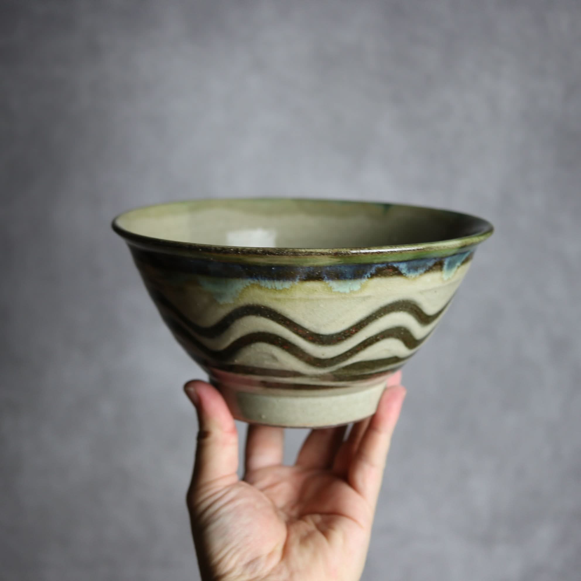 6寸マカイ1 緑釉 指描 やちむん 陶器 北窯 松田米司工房 やちむん 陶器.