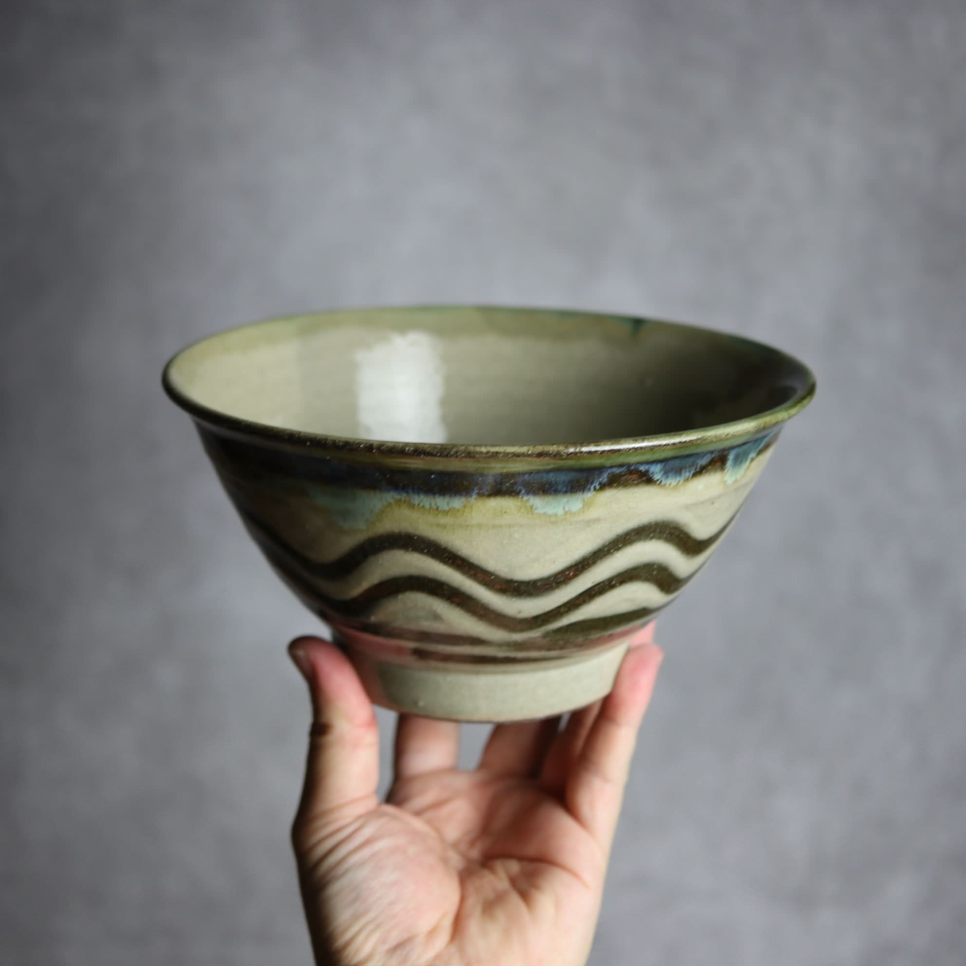 6寸マカイ1 緑釉 指描 やちむん 陶器 北窯 松田米司工房 やちむん 陶器.