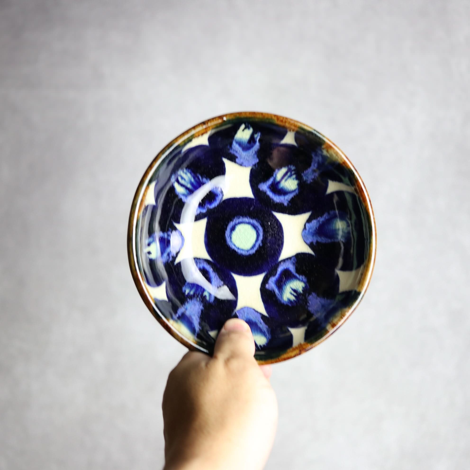 Alt Tag:*小鉢大1 青緑丸紋 やちむん 陶器 エドメ陶房