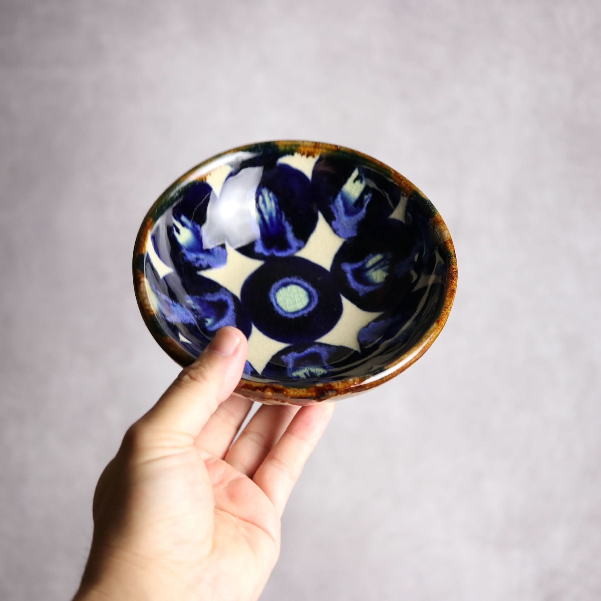 Alt Tag:*小鉢大1 青緑丸紋 やちむん 陶器 エドメ陶房