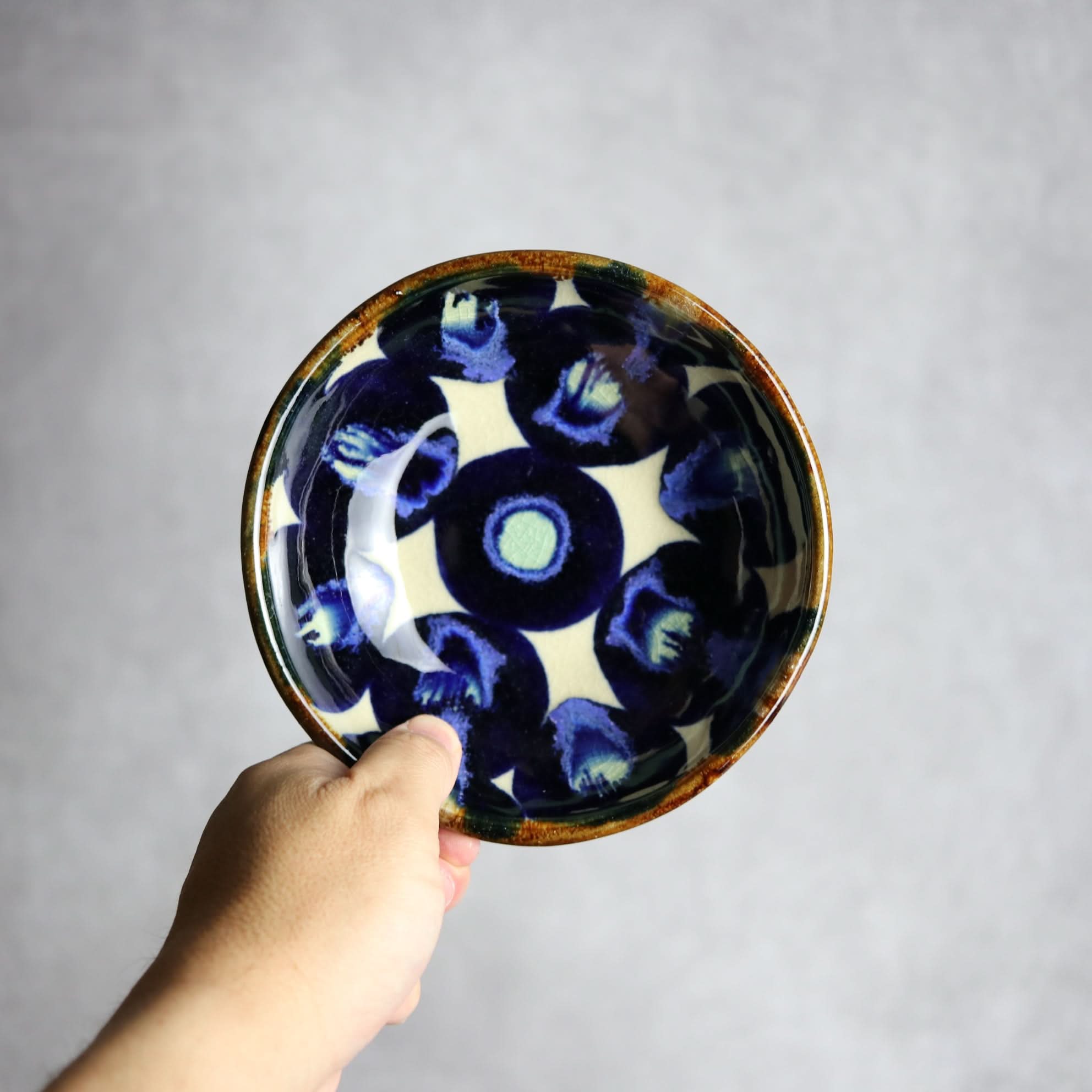 Alt Tag:*小鉢大1 青緑丸紋 やちむん 陶器 エドメ陶房