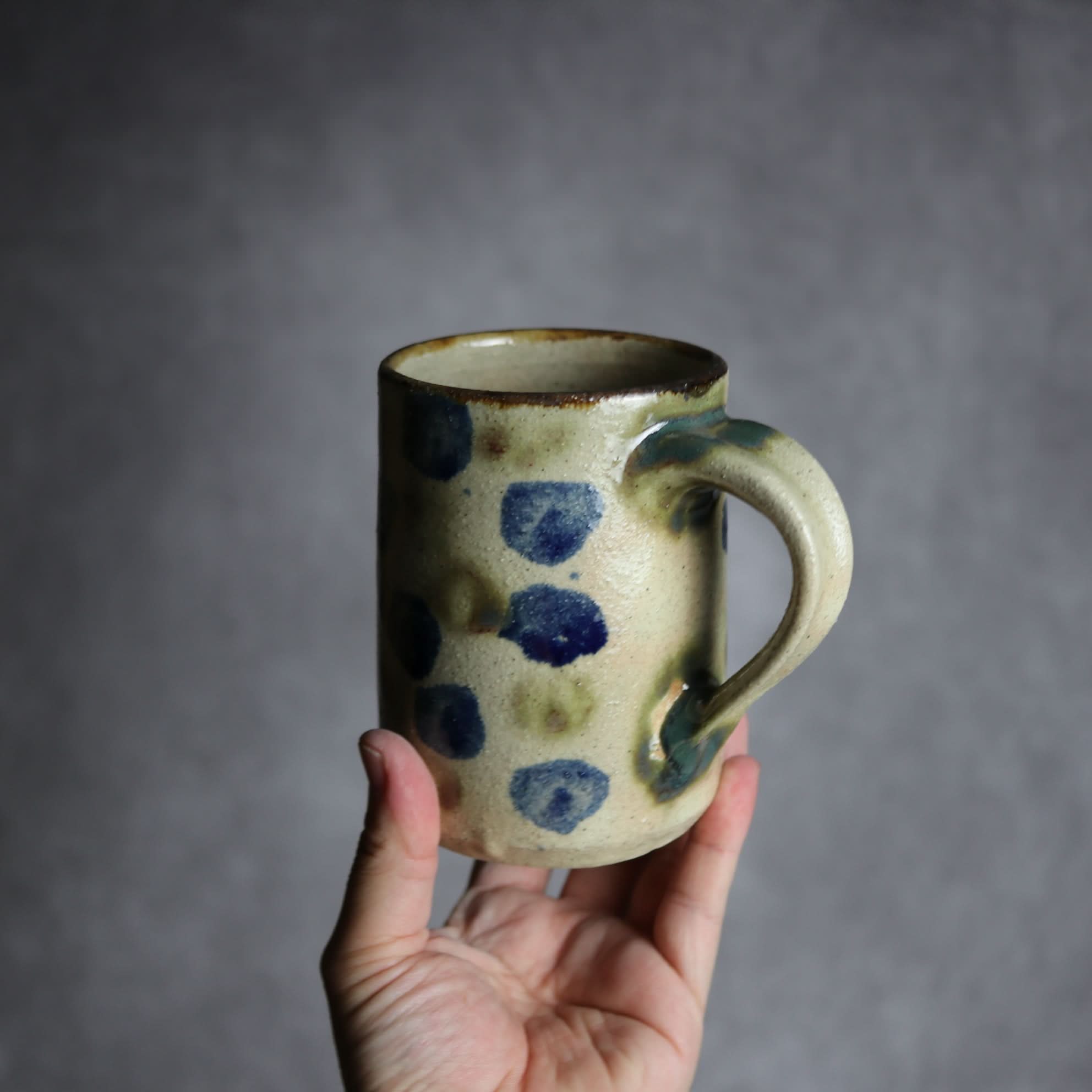 北窯 松田共司工房 - ビアマグ2 呉須 緑釉 点打 やちむん 陶器 北窯 松田共司工房 - mundasui