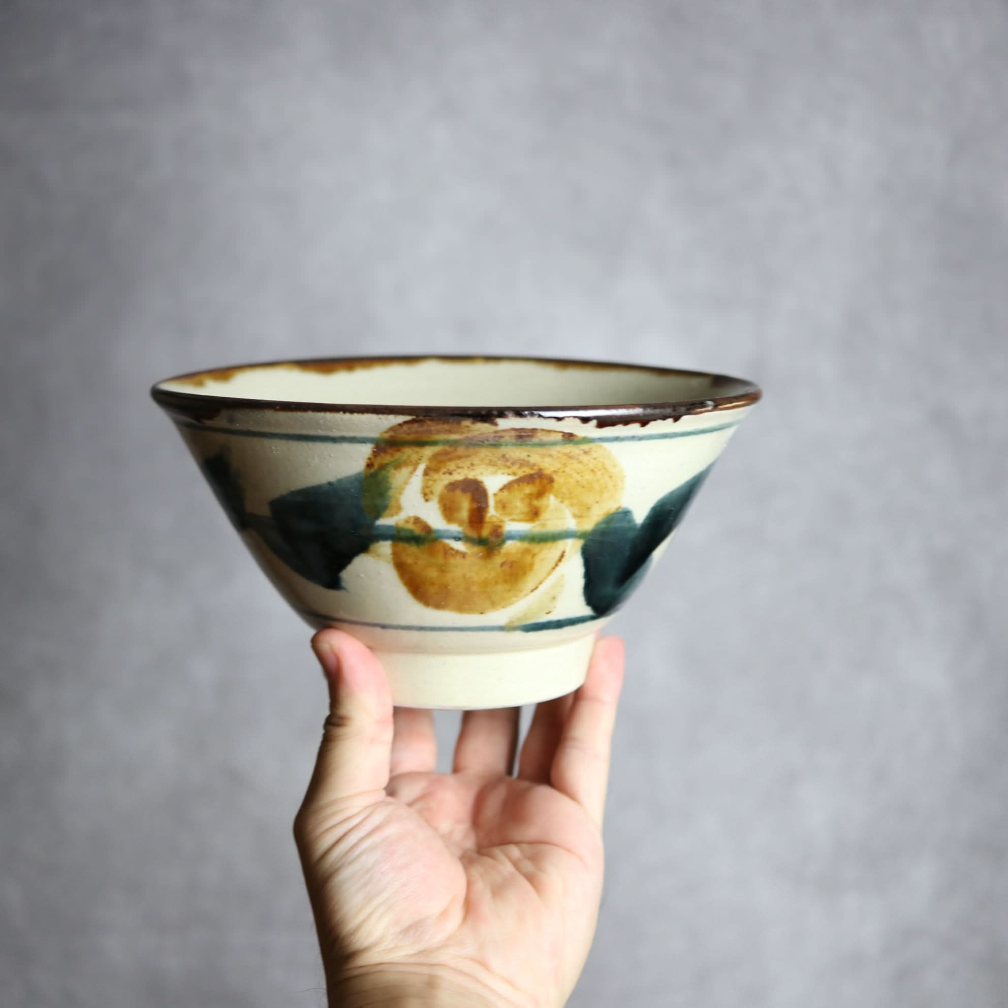 6寸マカイ1 飴 呉須釉 花紋 やちむん 陶器 いずみ窯 島袋工房 やちむん 陶器.