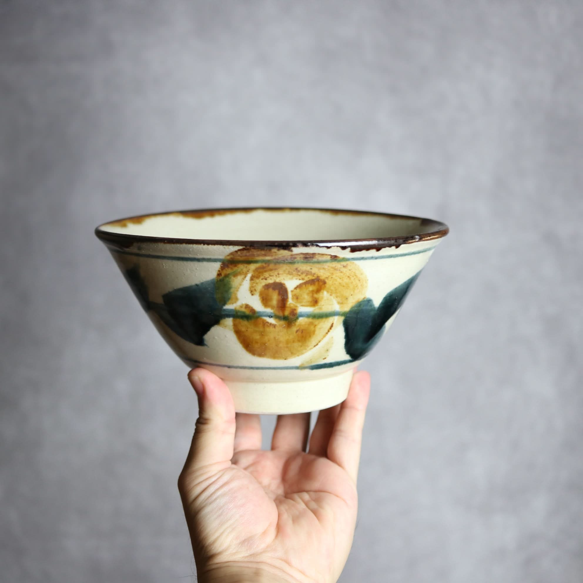 6寸マカイ1 飴 呉須釉 花紋 やちむん 陶器 いずみ窯 島袋工房 やちむん 陶器.