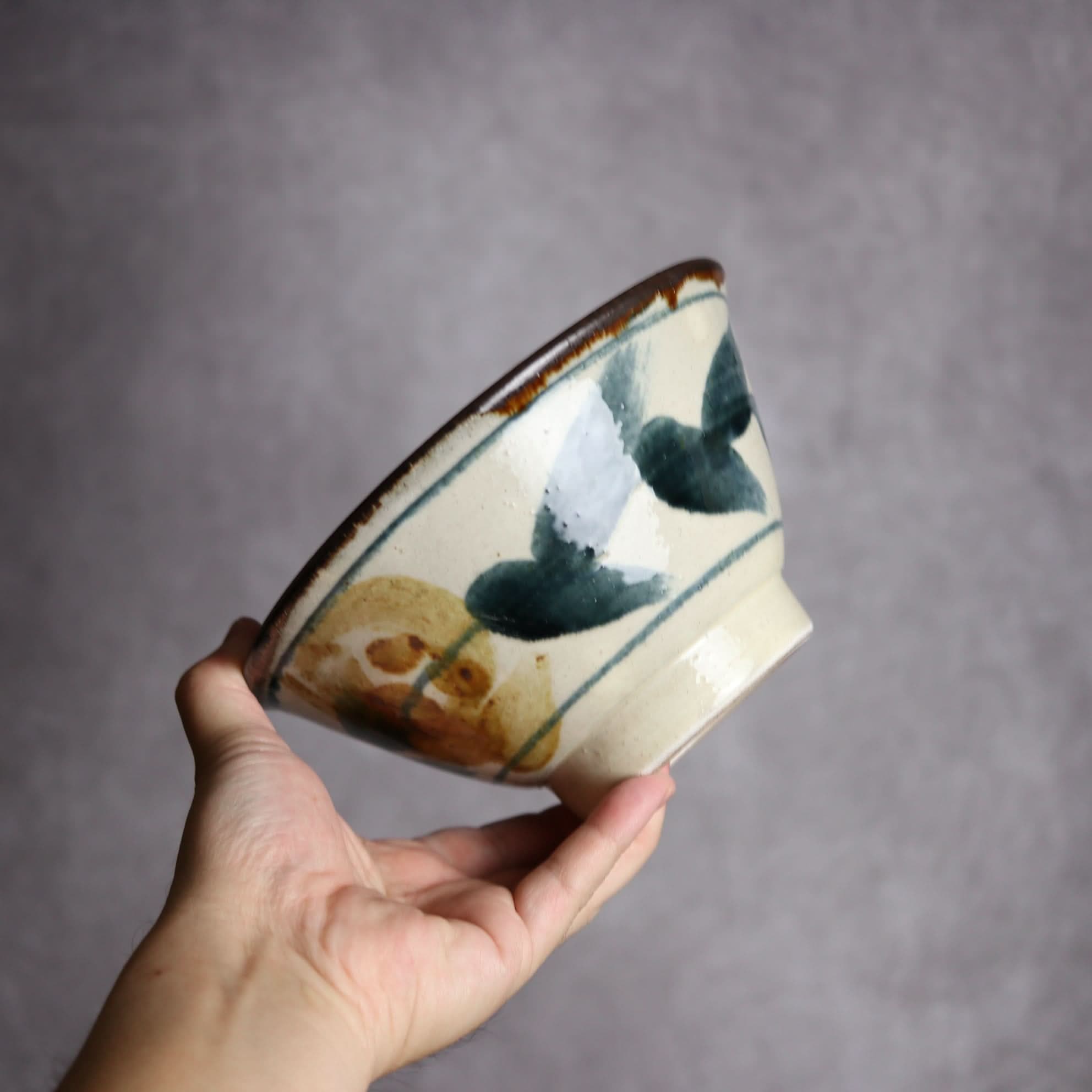 6寸マカイ1 飴 呉須釉 花紋 やちむん 陶器 いずみ窯 島袋工房 やちむん 陶器.