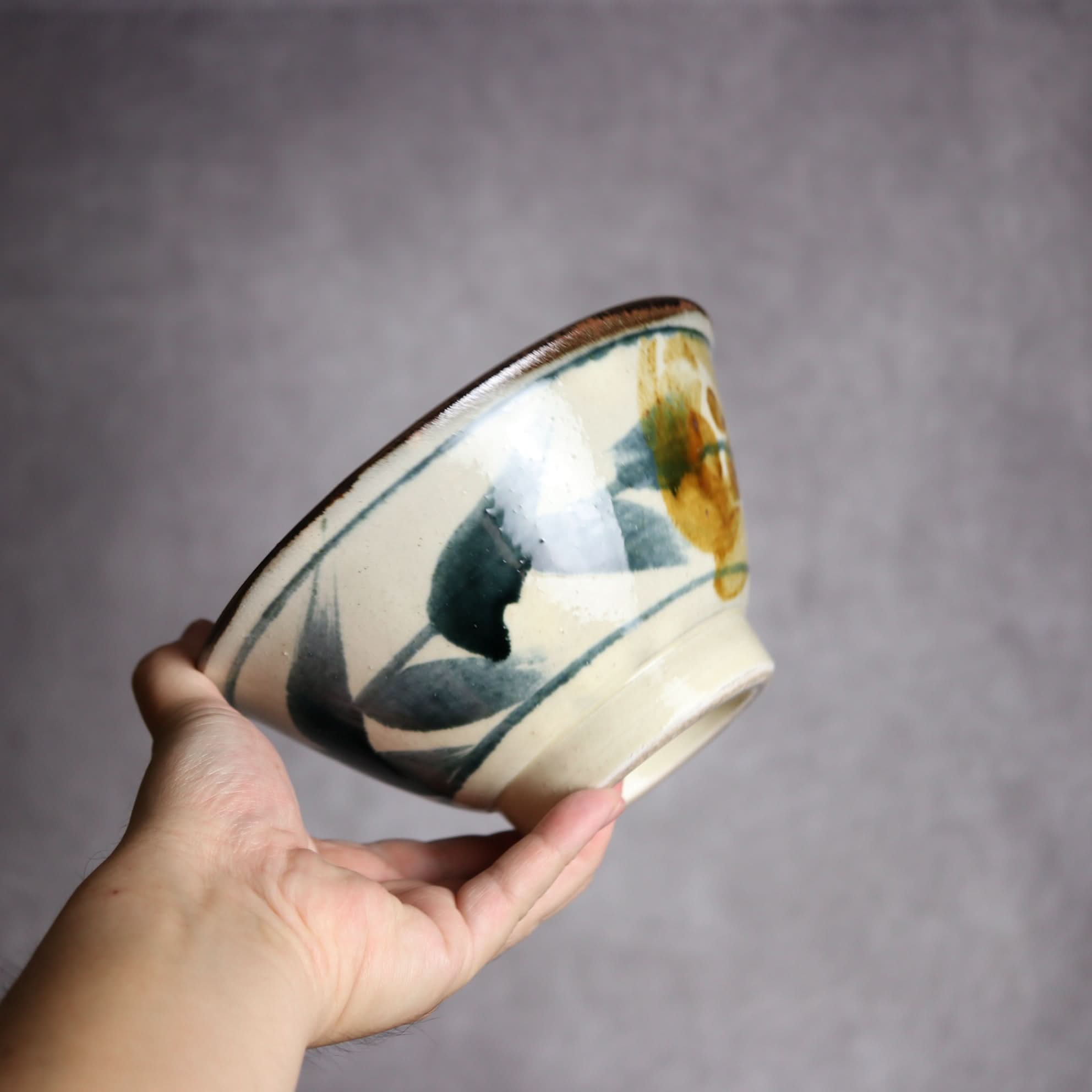 6寸マカイ1 飴 呉須釉 花紋 やちむん 陶器 いずみ窯 島袋工房 やちむん 陶器.