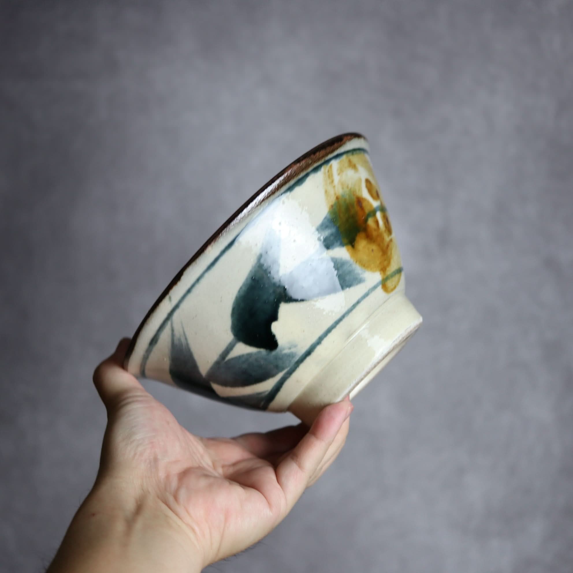 6寸マカイ1 飴 呉須釉 花紋 やちむん 陶器 いずみ窯 島袋工房 やちむん 陶器.