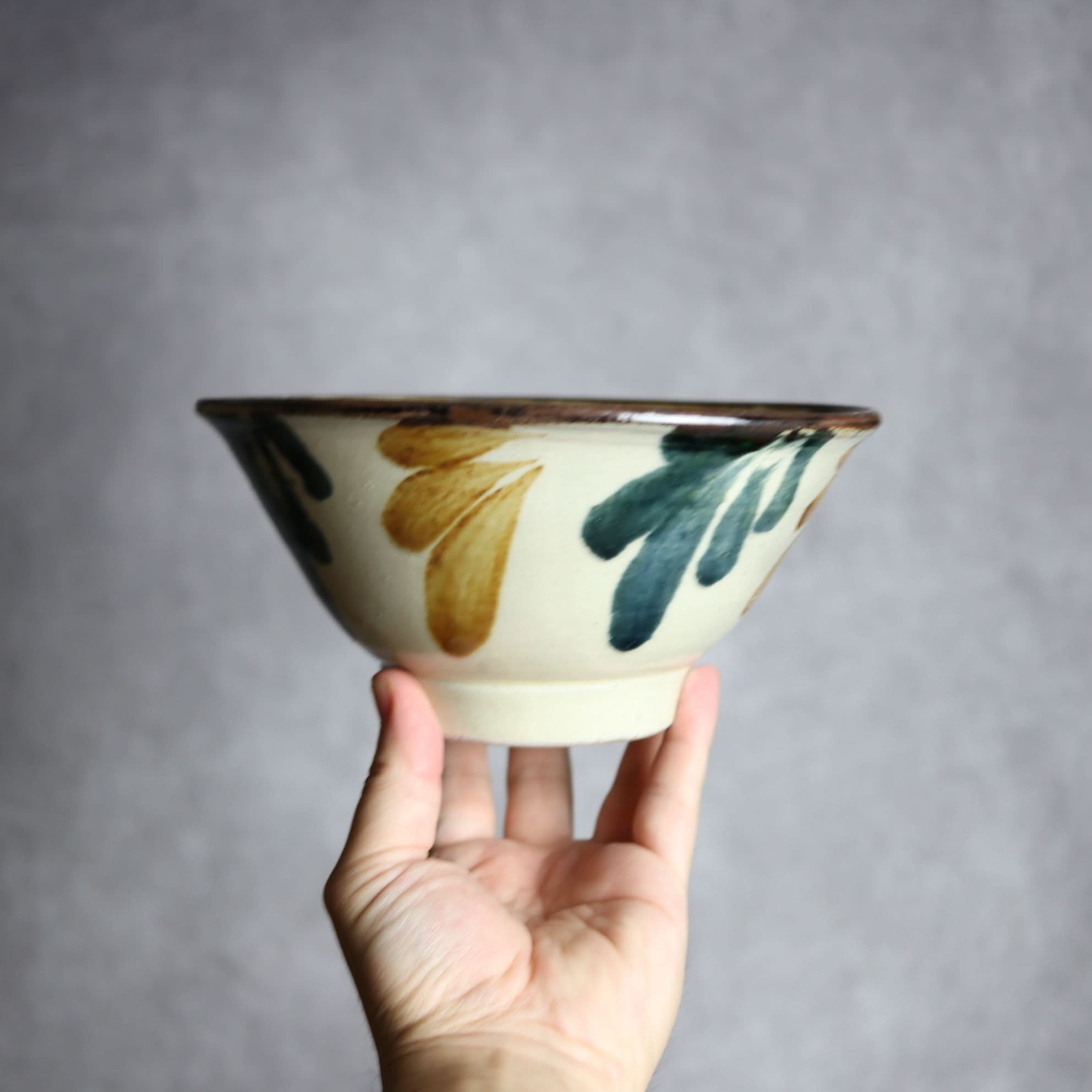 6寸マカイ1 飴 呉須釉 葉紋 やちむん 陶器 いずみ窯 島袋工房 やちむん 陶器.