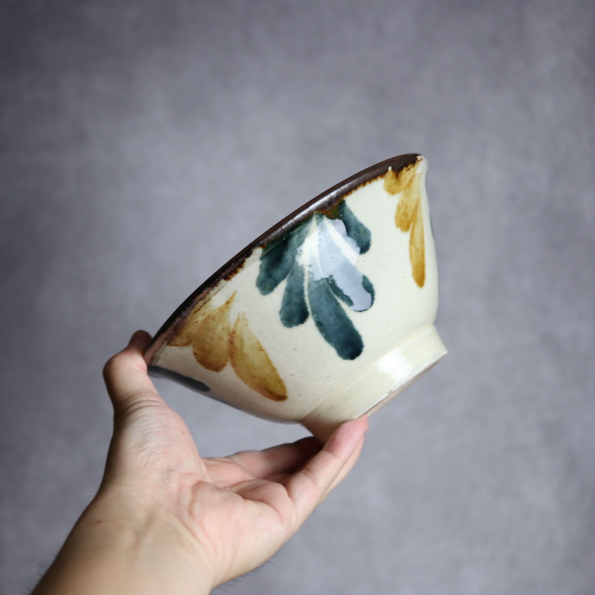 6寸マカイ1 飴 呉須釉 葉紋 やちむん 陶器 いずみ窯 島袋工房 やちむん 陶器.