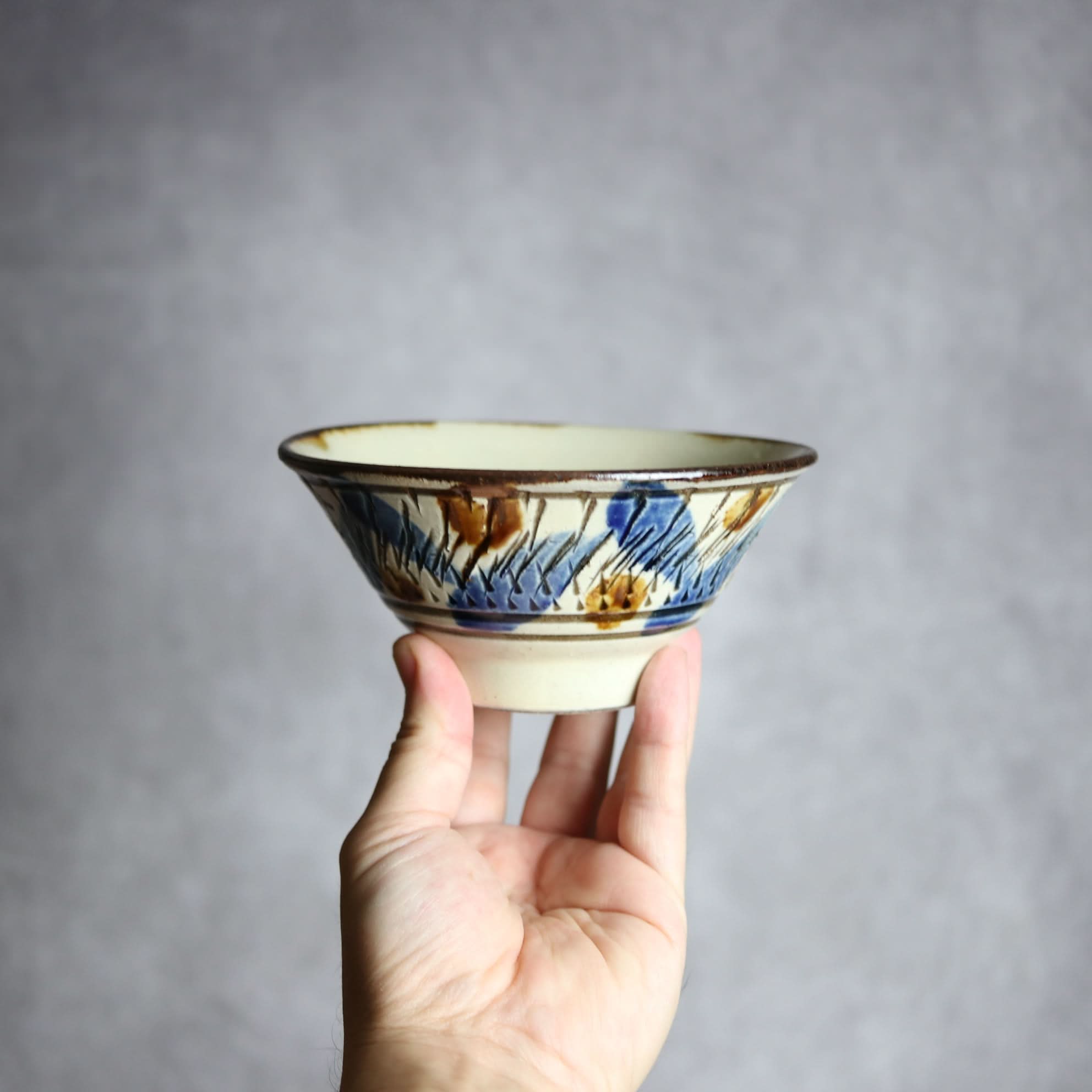 4.5寸マカイ1 飴 呉須釉 飛鉋 格子点打 やちむん 陶器 いずみ窯 島袋工房 やちむん 陶器.