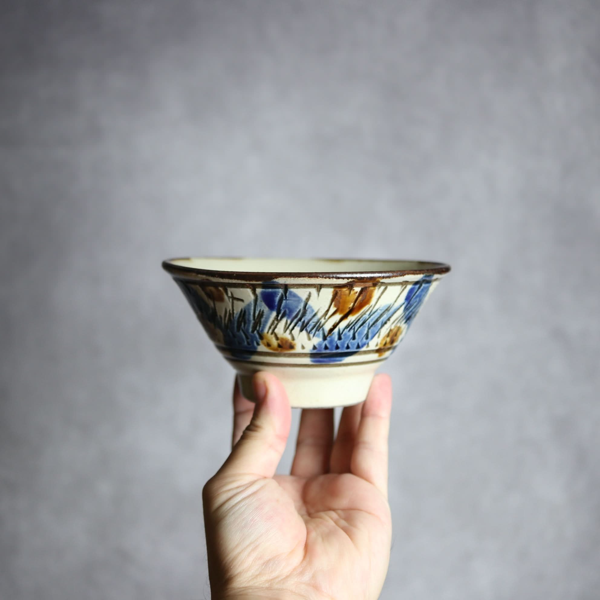 4.5寸マカイ1 飴 呉須釉 飛鉋 格子点打 やちむん 陶器 いずみ窯 島袋工房 やちむん 陶器.