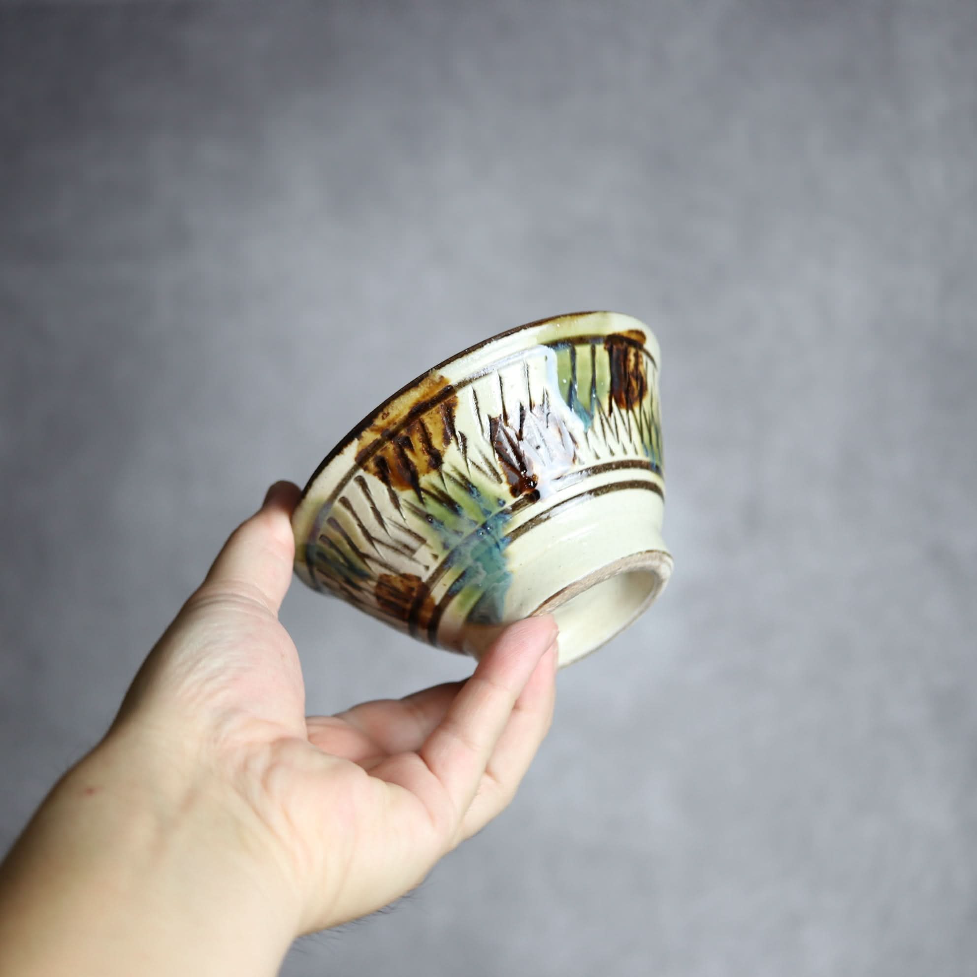 4寸マカイ1 三彩 点打 飛鉋 やちむん 陶器 いずみ窯 島袋工房 やちむん 陶器.