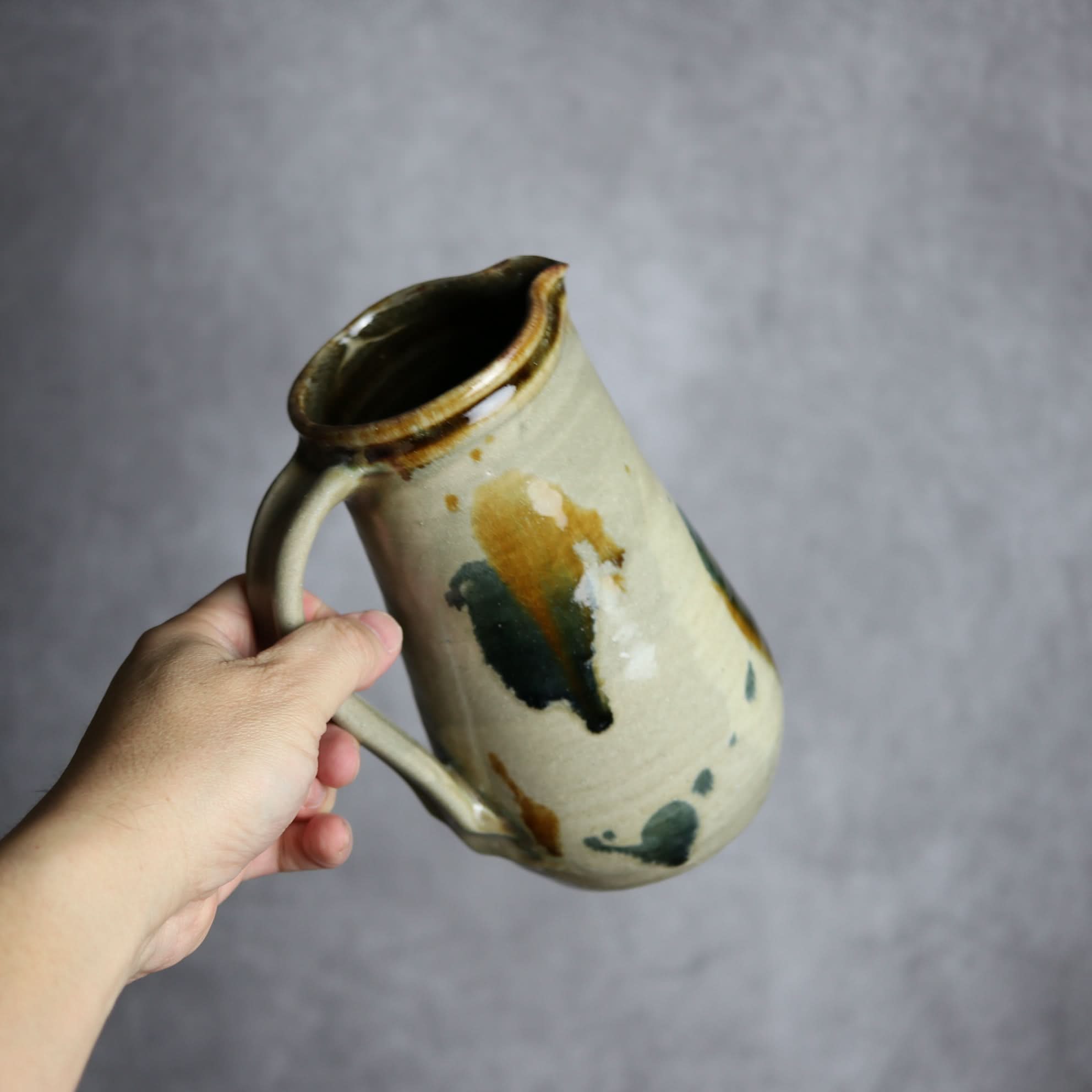 6寸ピッチャー1 飴 呉須釉 点打 やちむん 陶器 北窯 松田米司工房 やちむん 陶器.