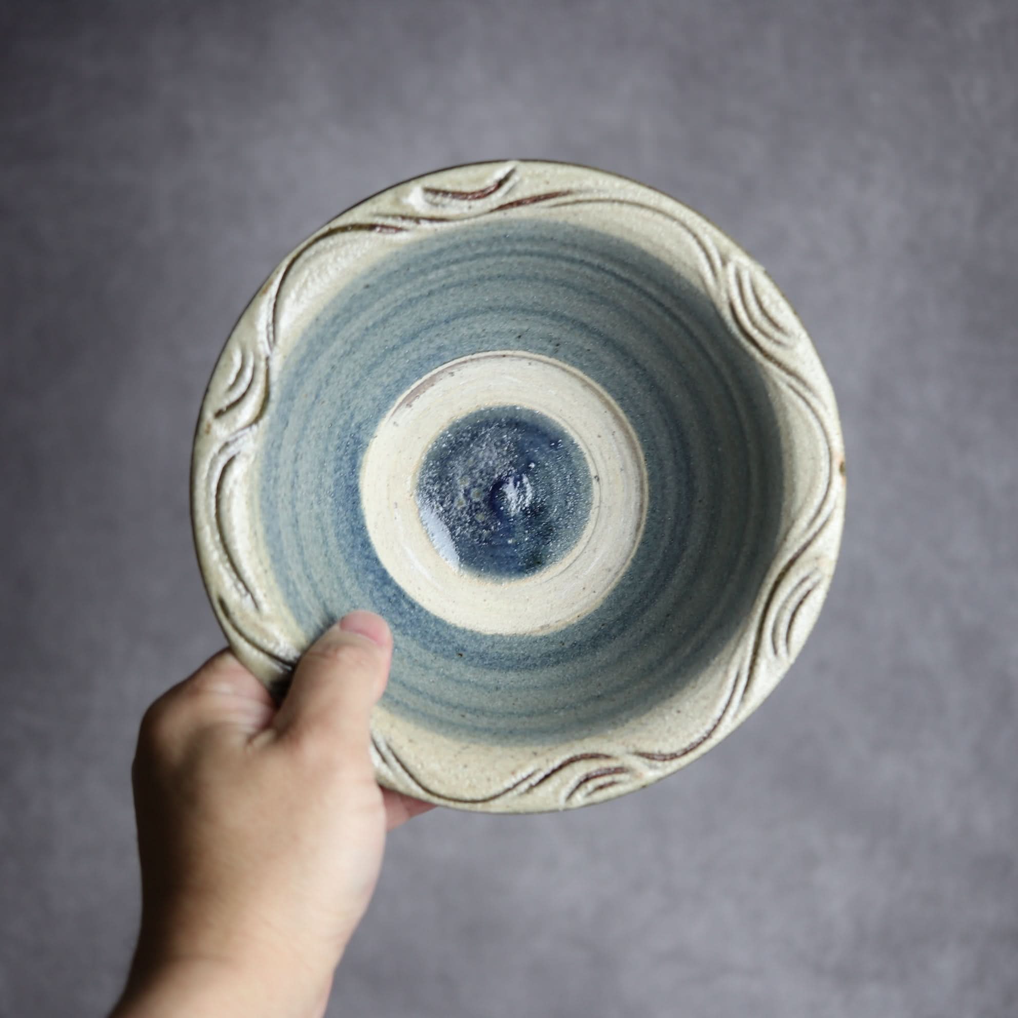 6寸ワンブー2 呉須釉 櫛掻 やちむん 陶器 北窯 宮城正享工房 やちむん 陶器.