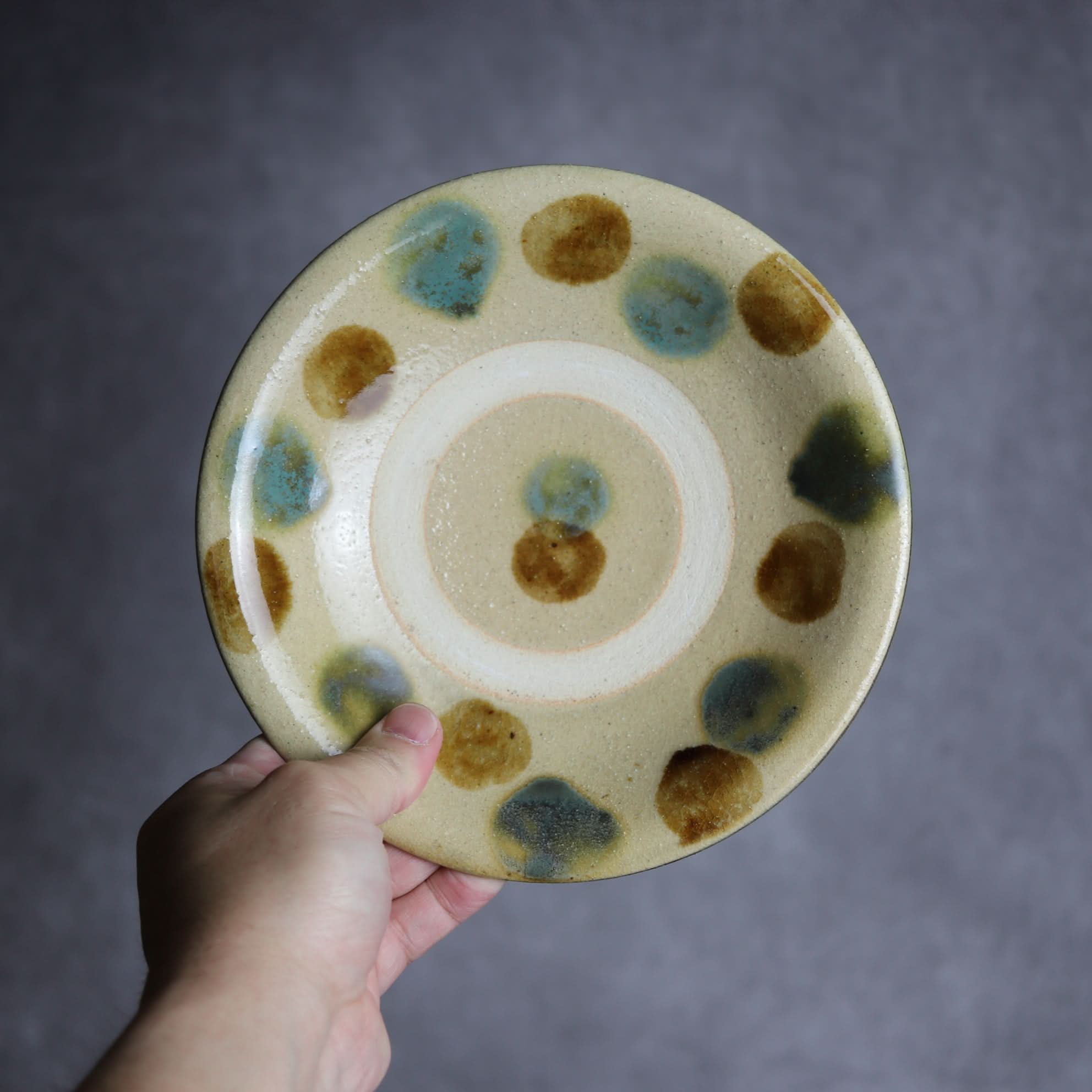 6寸皿1 三彩 点打 やちむん 陶器 北窯 宮城正享工房 やちむん 陶器.
