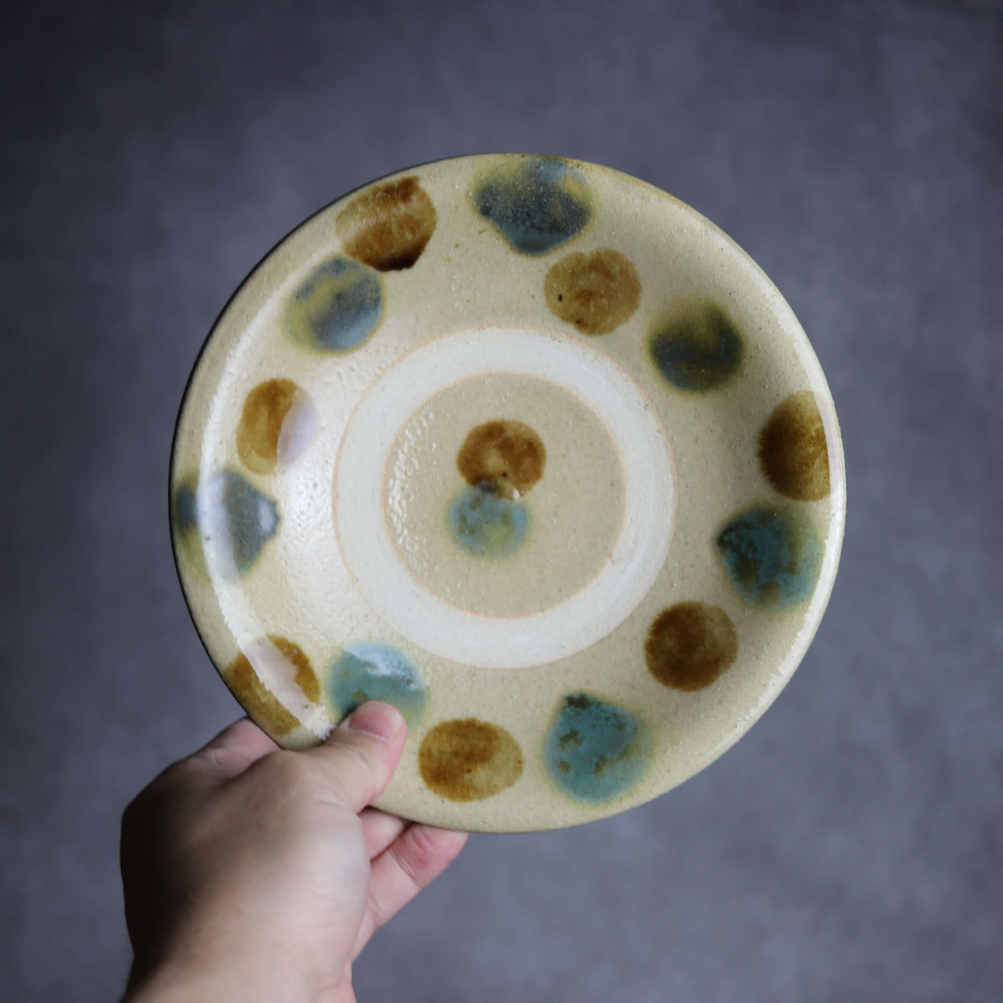 6寸皿1 三彩 点打 やちむん 陶器 北窯 宮城正享工房 やちむん 陶器.