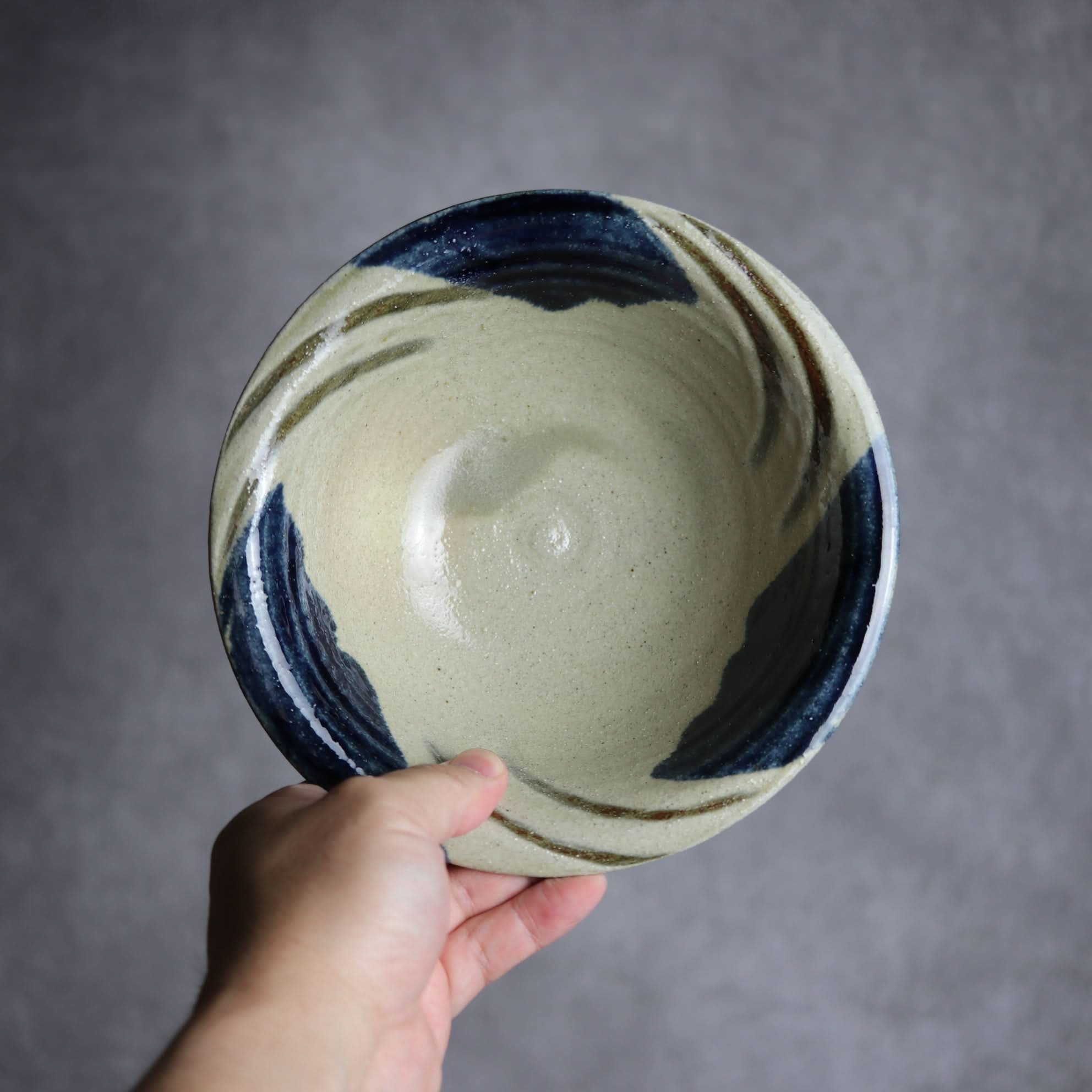 6寸ワンブー1 呉須釉 指描 波紋やちむん 陶器 北窯 宮城正享工房 やちむん 陶器.