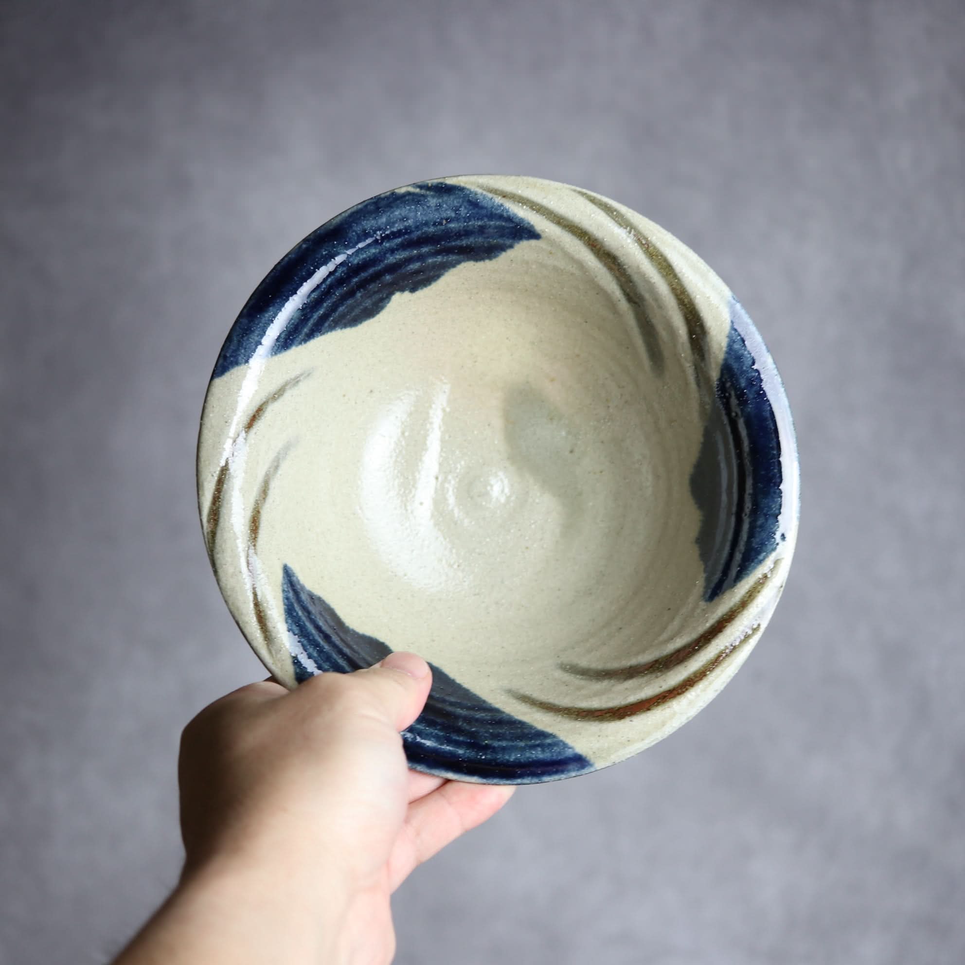 6寸ワンブー1 呉須釉 指描 波紋やちむん 陶器 北窯 宮城正享工房 やちむん 陶器.