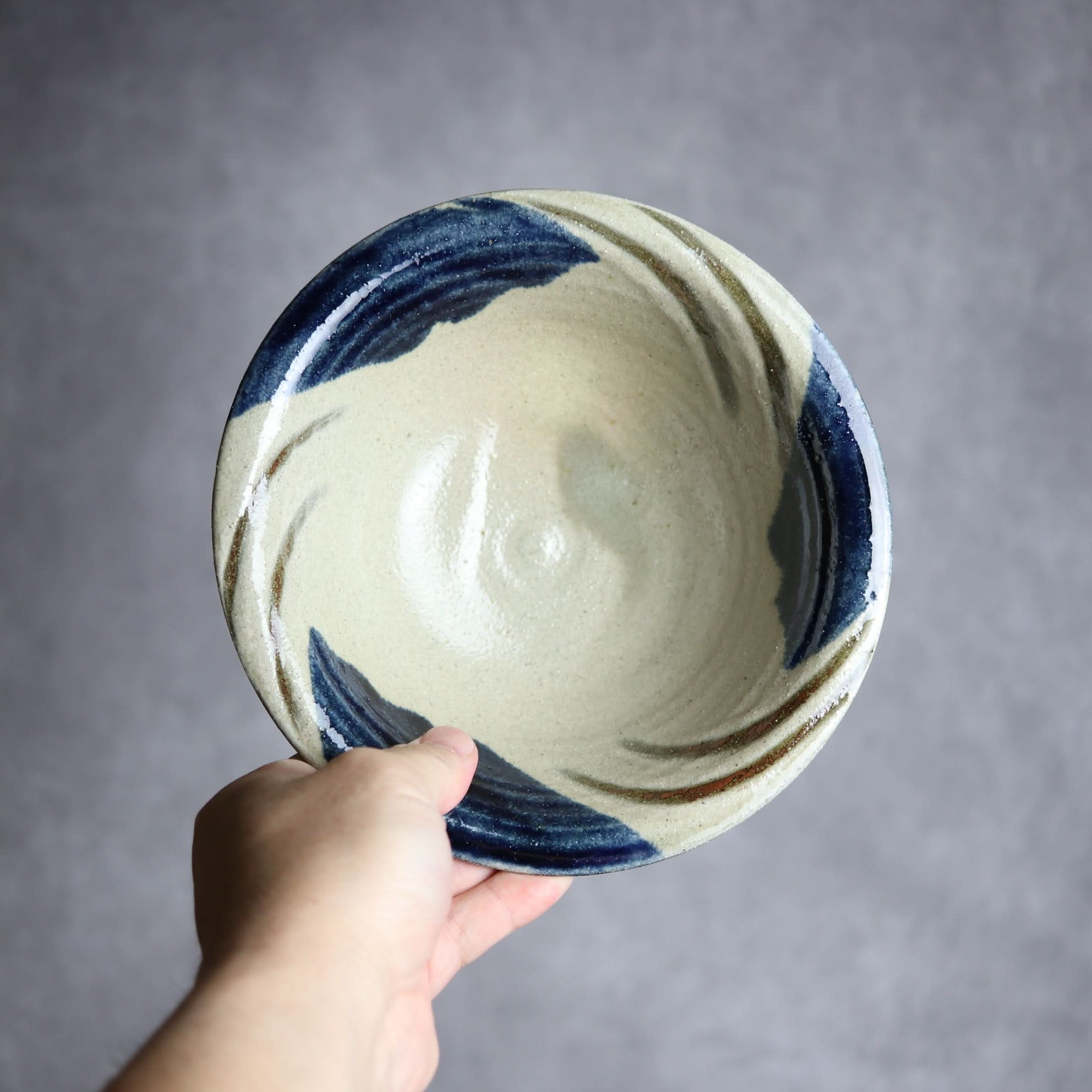 6寸ワンブー1 呉須釉 指描 波紋やちむん 陶器 北窯 宮城正享工房 やちむん 陶器.