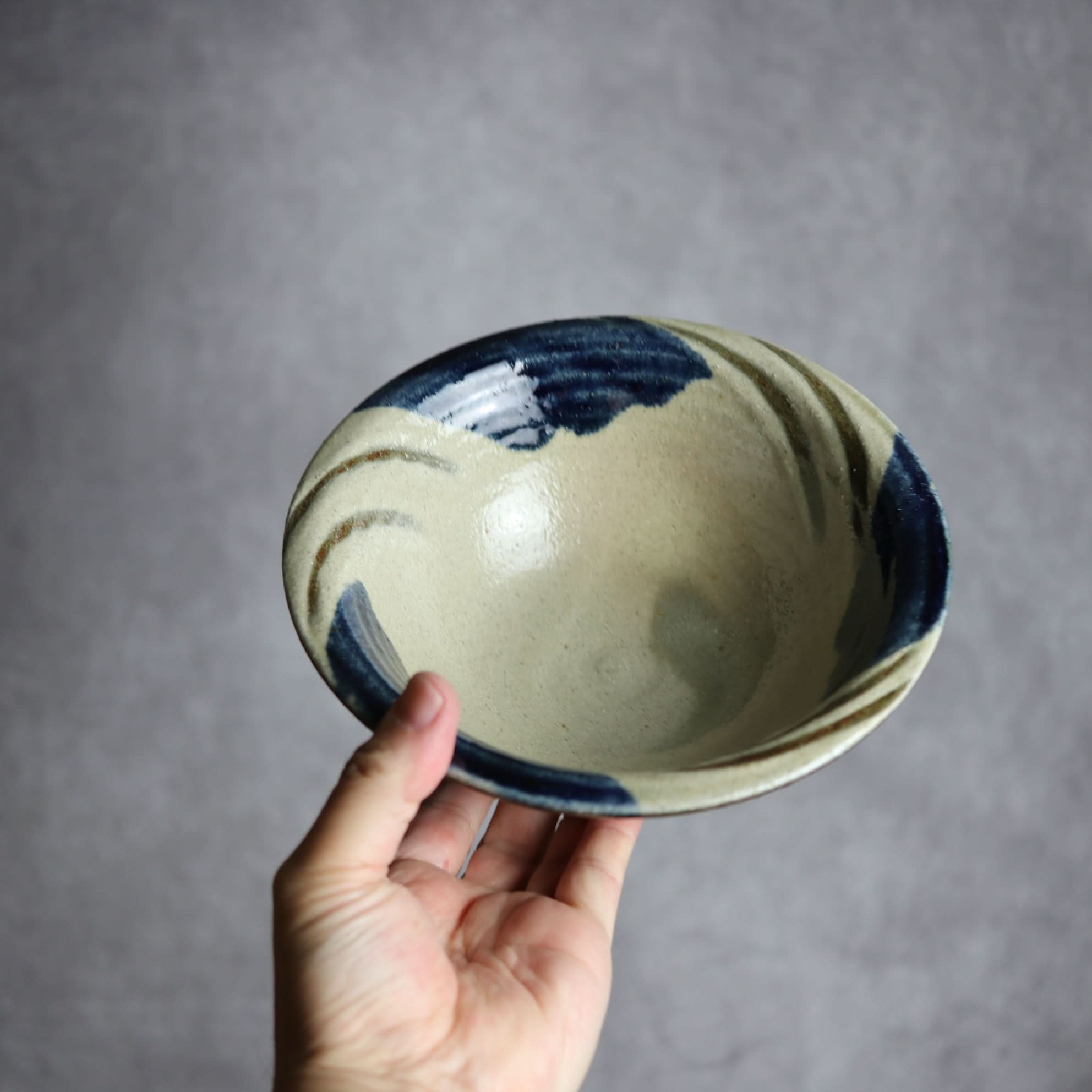 6寸ワンブー1 呉須釉 指描 波紋やちむん 陶器 北窯 宮城正享工房 やちむん 陶器.