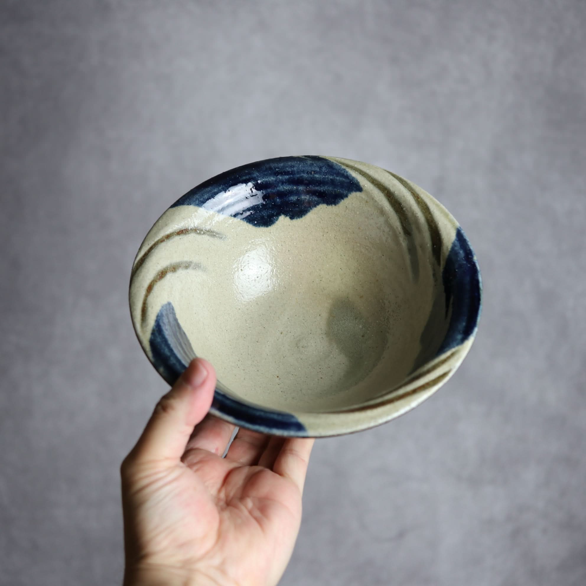 6寸ワンブー1 呉須釉 指描 波紋やちむん 陶器 北窯 宮城正享工房 やちむん 陶器.