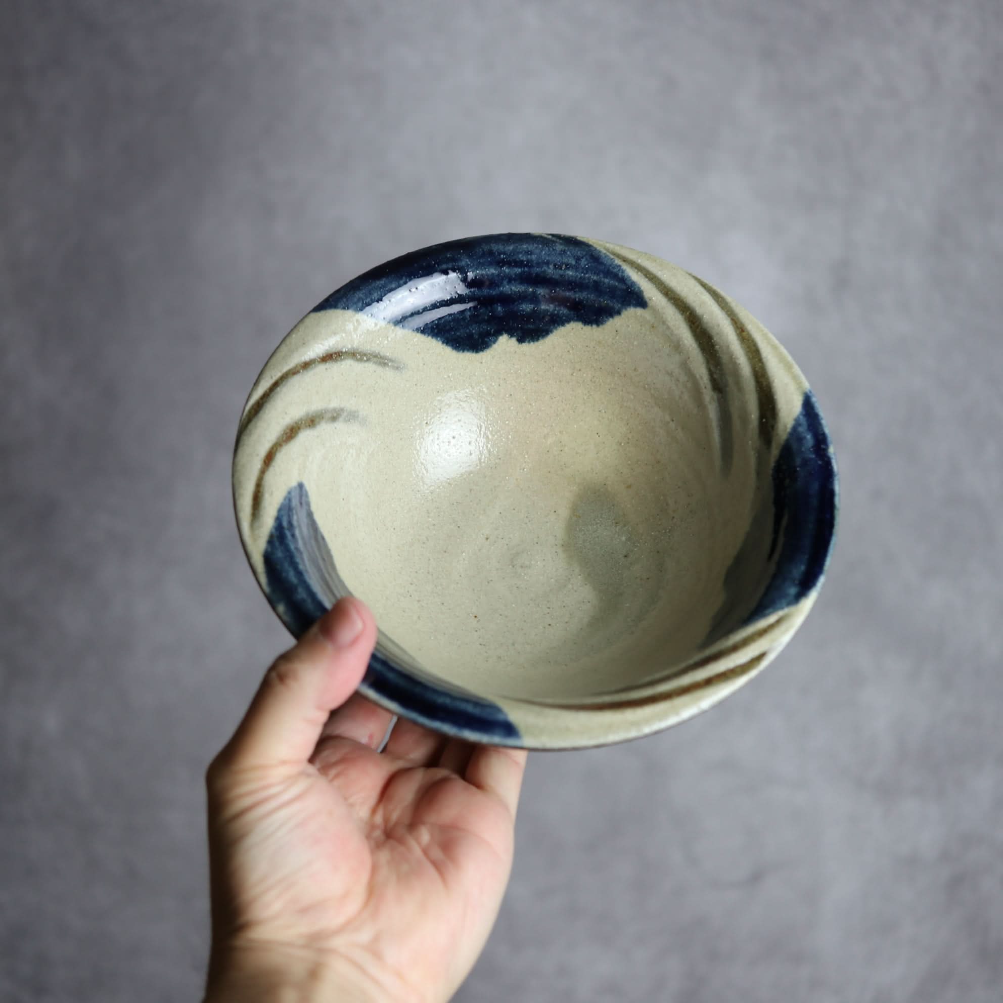 6寸ワンブー1 呉須釉 指描 波紋やちむん 陶器 北窯 宮城正享工房 やちむん 陶器.