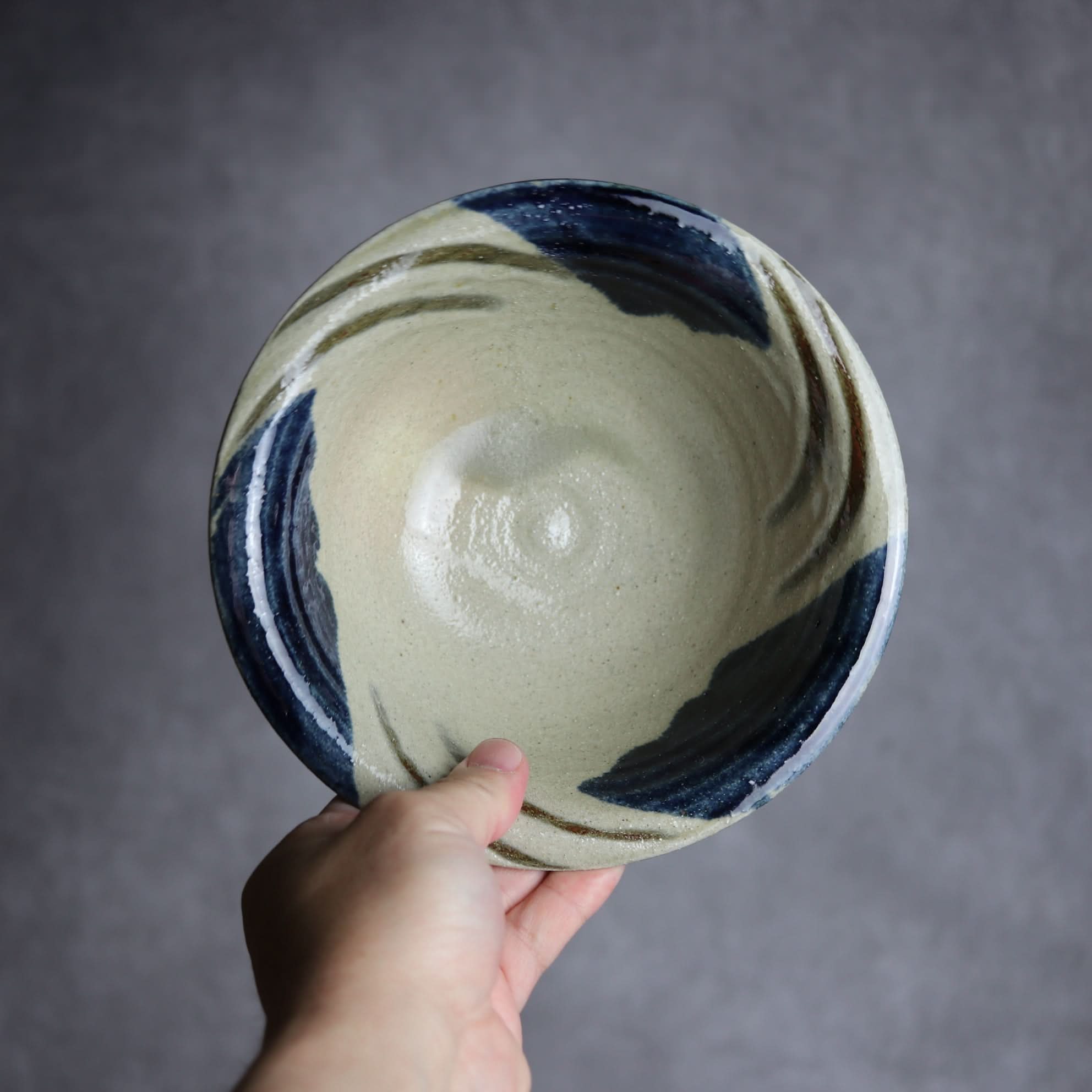 6寸ワンブー1 呉須釉 指描 波紋やちむん 陶器 北窯 宮城正享工房 やちむん 陶器.