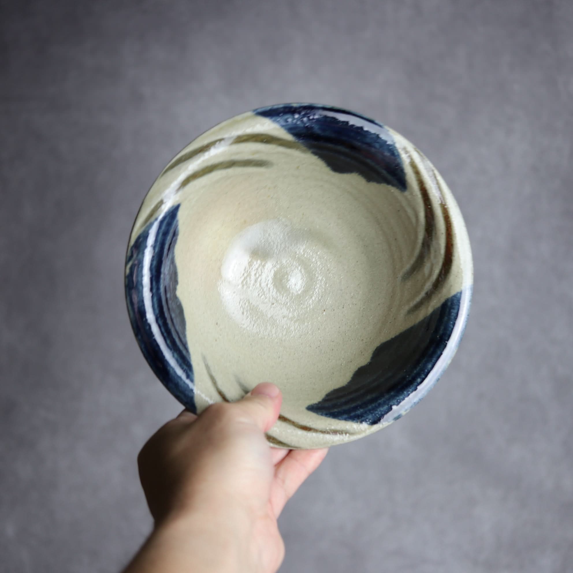 6寸ワンブー1 呉須釉 指描 波紋やちむん 陶器 北窯 宮城正享工房 やちむん 陶器.