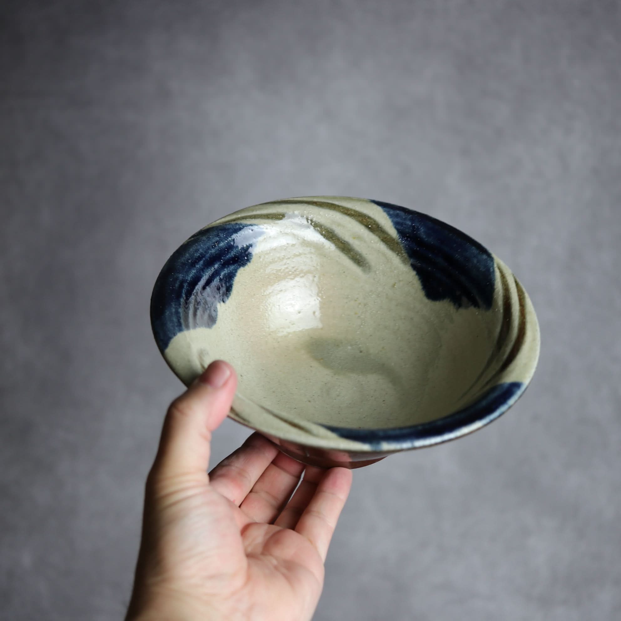 6寸ワンブー1 呉須釉 指描 波紋やちむん 陶器 北窯 宮城正享工房 やちむん 陶器.