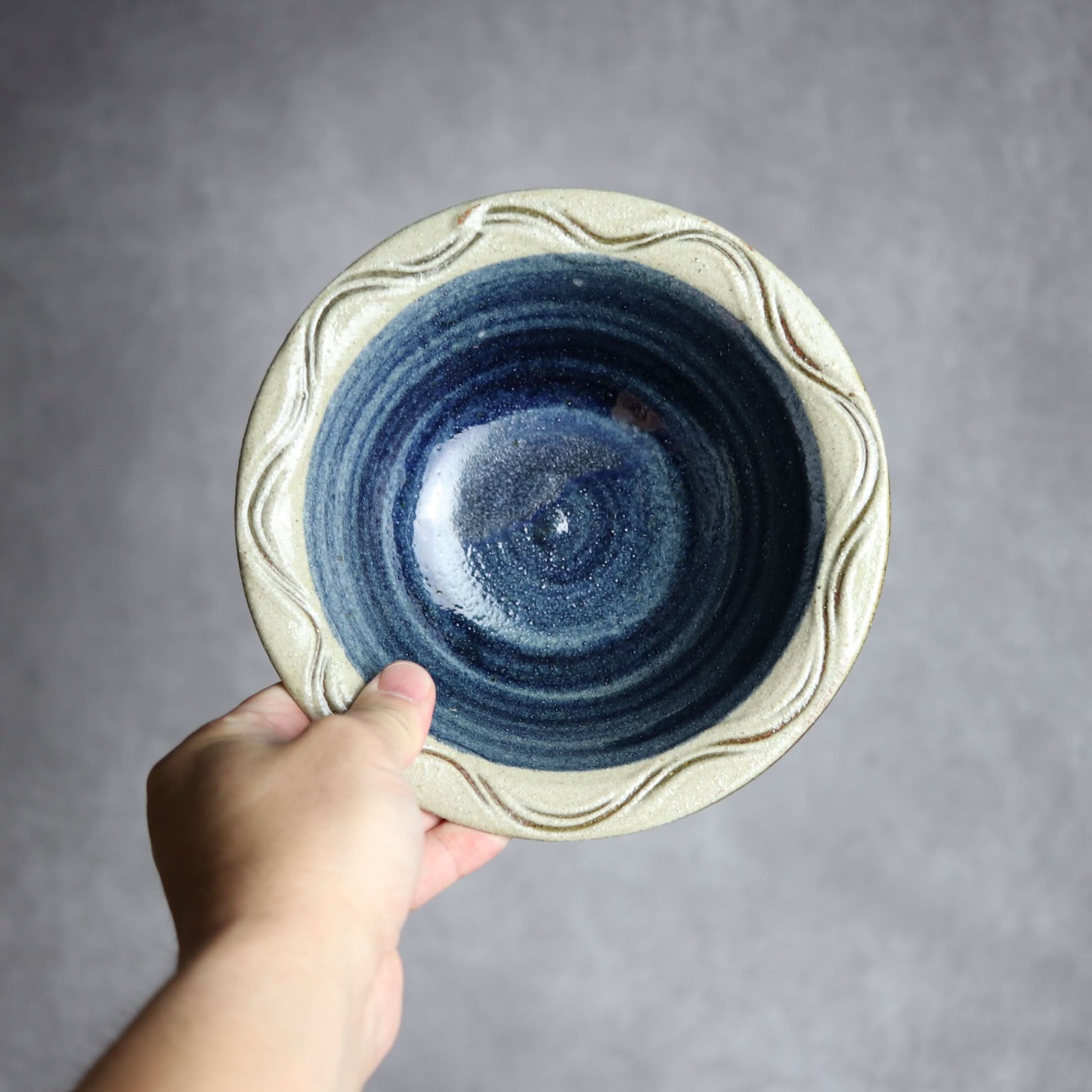 6寸ワンブー3 呉須釉 櫛掻 やちむん 陶器 北窯 宮城正享工房 やちむん 陶器.