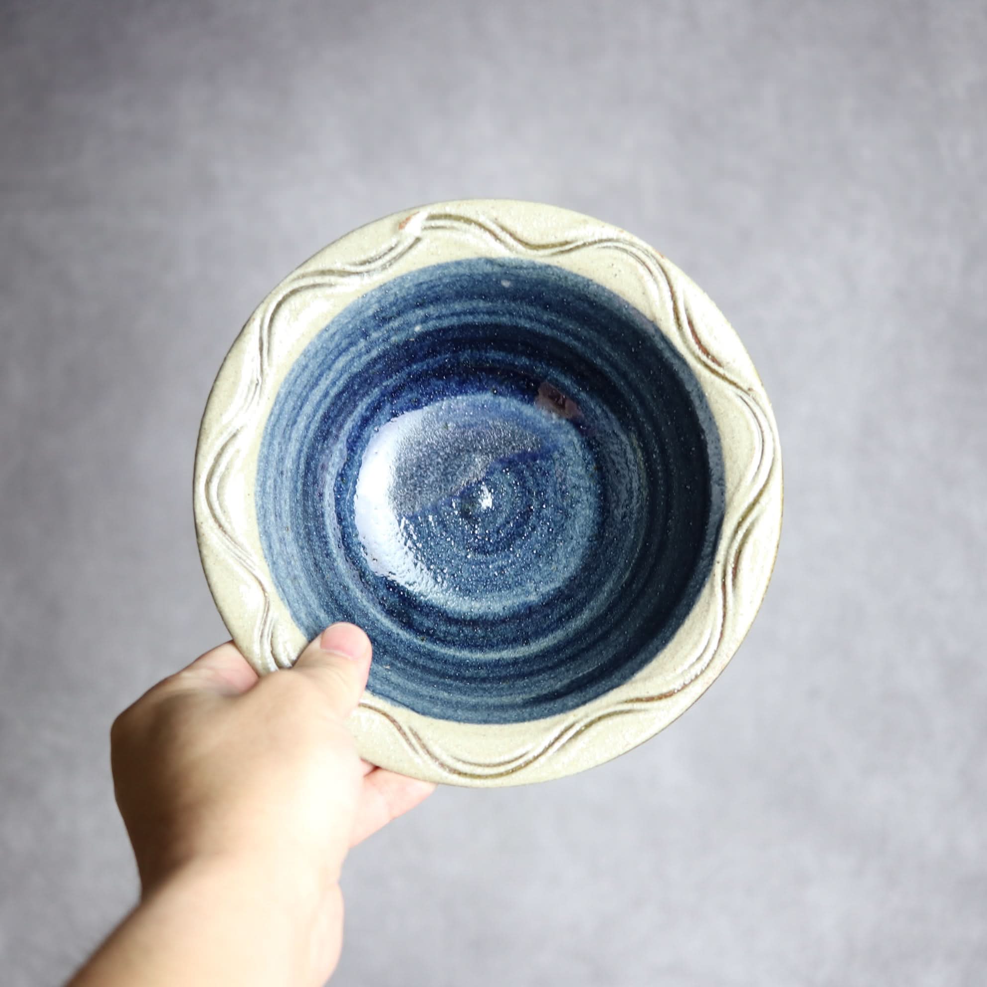 6寸ワンブー3 呉須釉 櫛掻 やちむん 陶器 北窯 宮城正享工房 やちむん 陶器.