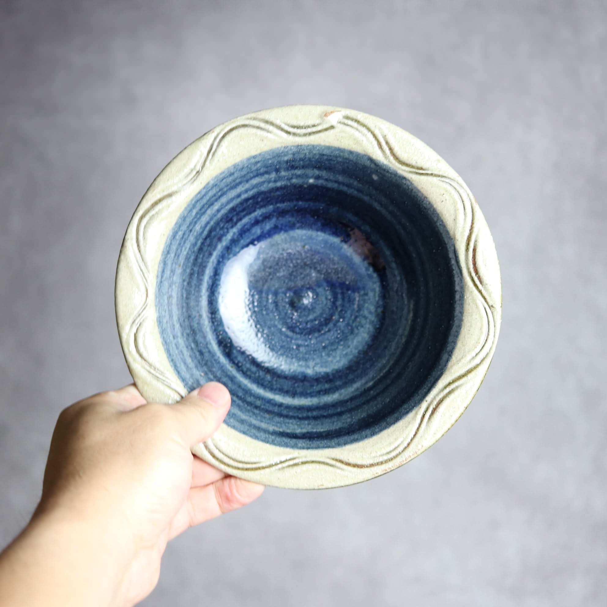 6寸ワンブー3 呉須釉 櫛掻 やちむん 陶器 北窯 宮城正享工房 やちむん 陶器.