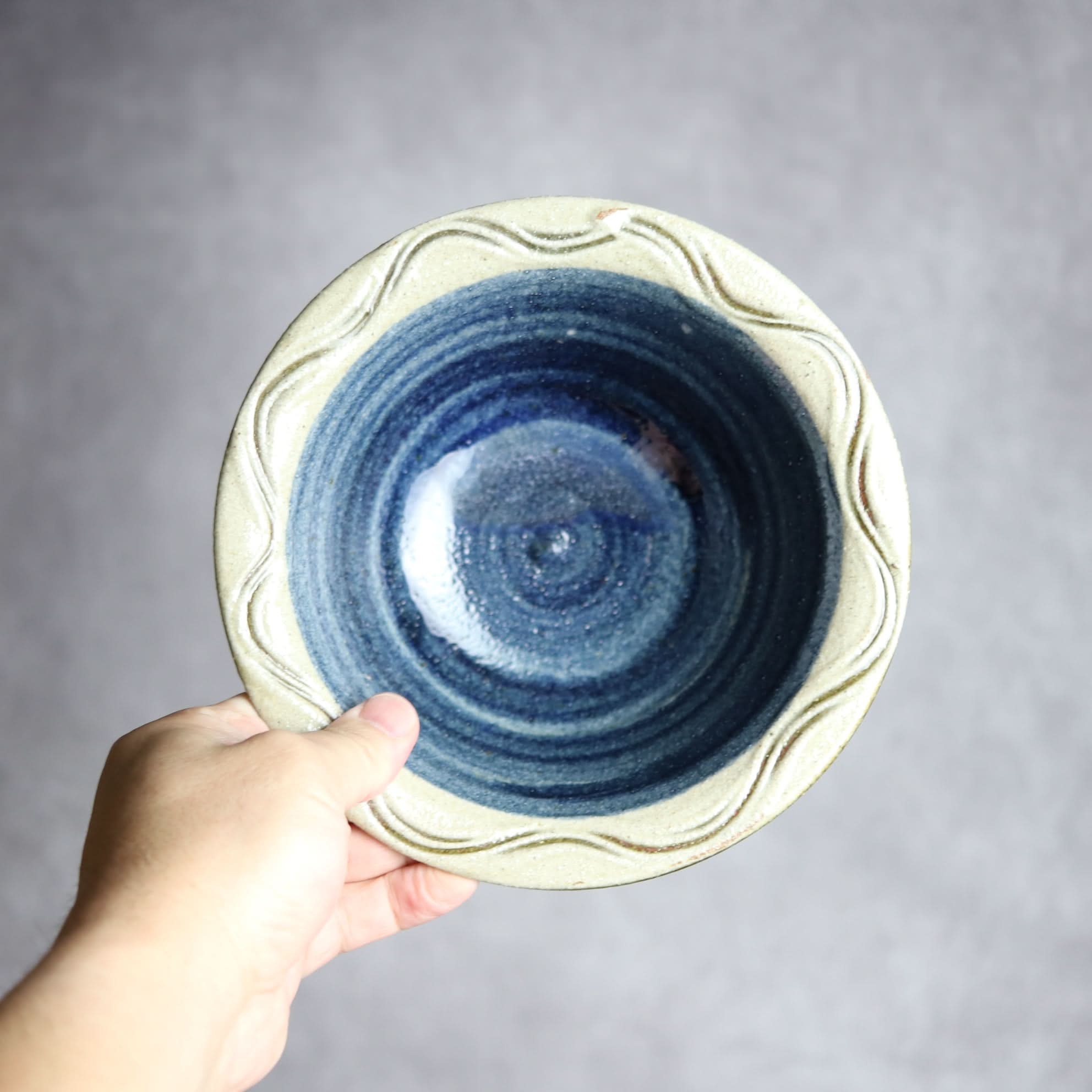 6寸ワンブー3 呉須釉 櫛掻 やちむん 陶器 北窯 宮城正享工房 やちむん 陶器.