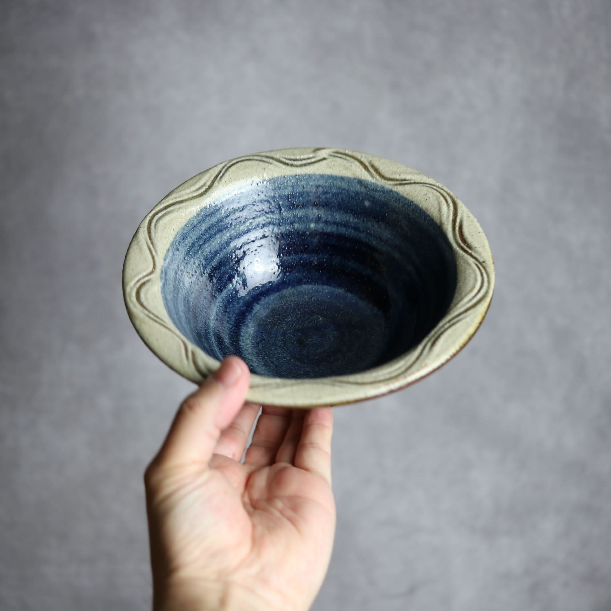 6寸ワンブー3 呉須釉 櫛掻 やちむん 陶器 北窯 宮城正享工房 やちむん 陶器.