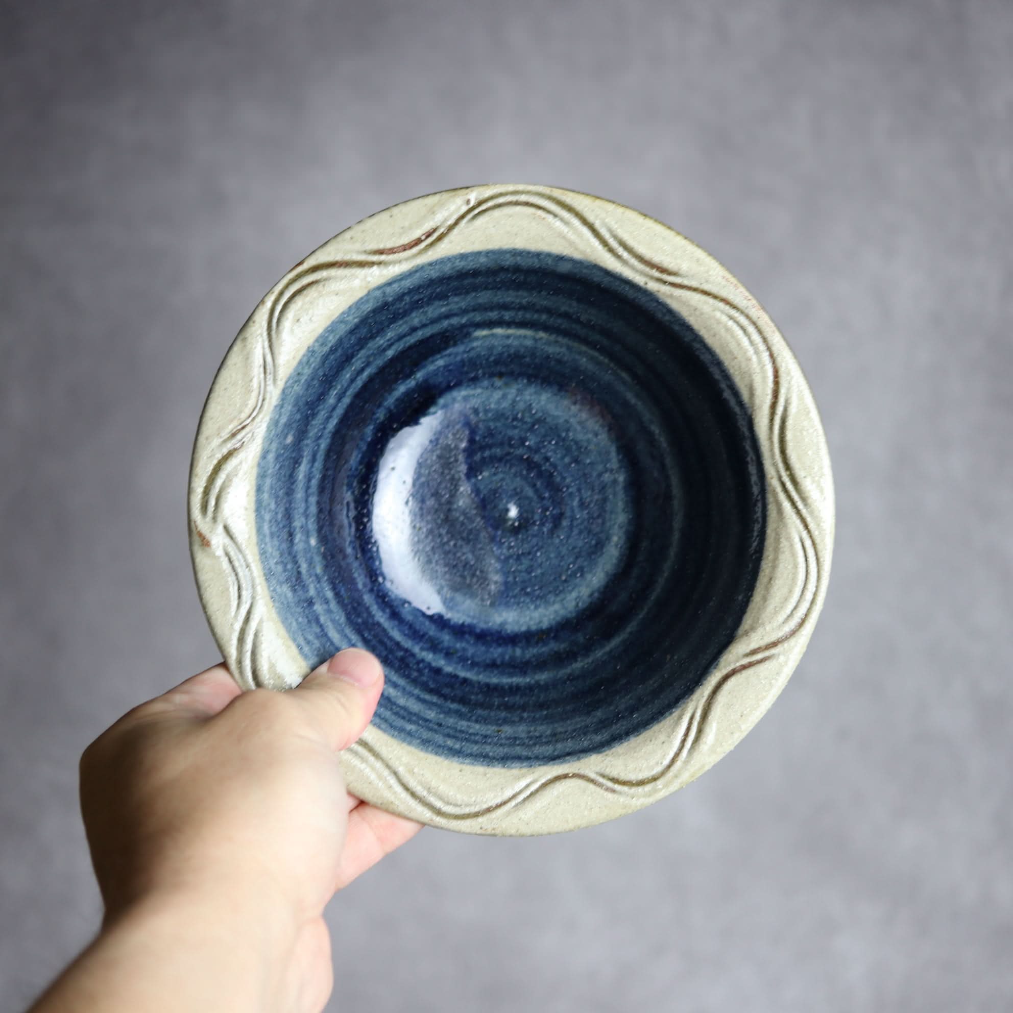 6寸ワンブー3 呉須釉 櫛掻 やちむん 陶器 北窯 宮城正享工房 やちむん 陶器.