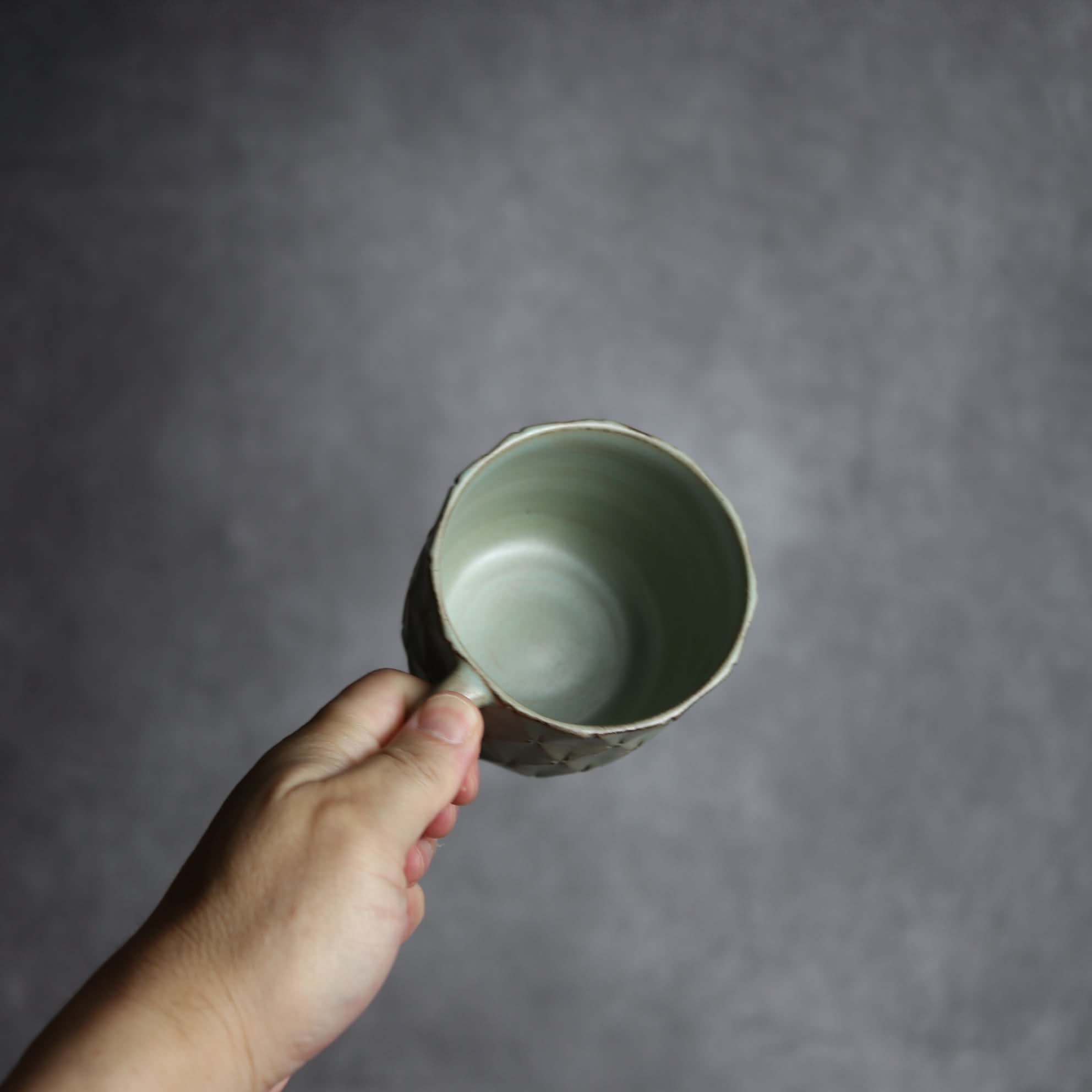 マグカップ1 アンティークブルー 菱形紋 やちむん 陶器 cerca やちむん 陶器.