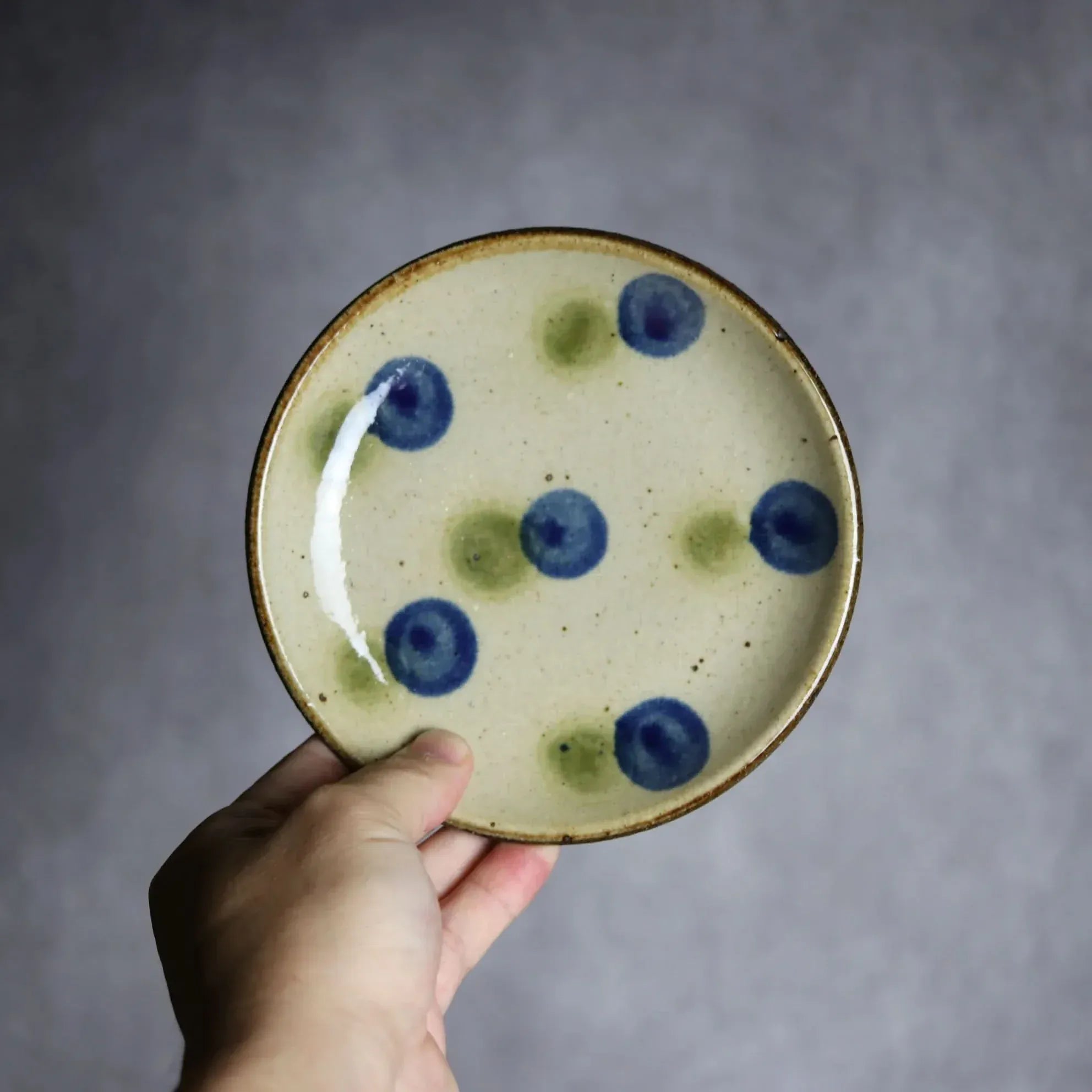 5寸皿 青 緑 ドット やちむん 陶器 陶芸こまがた やちむん 陶器.