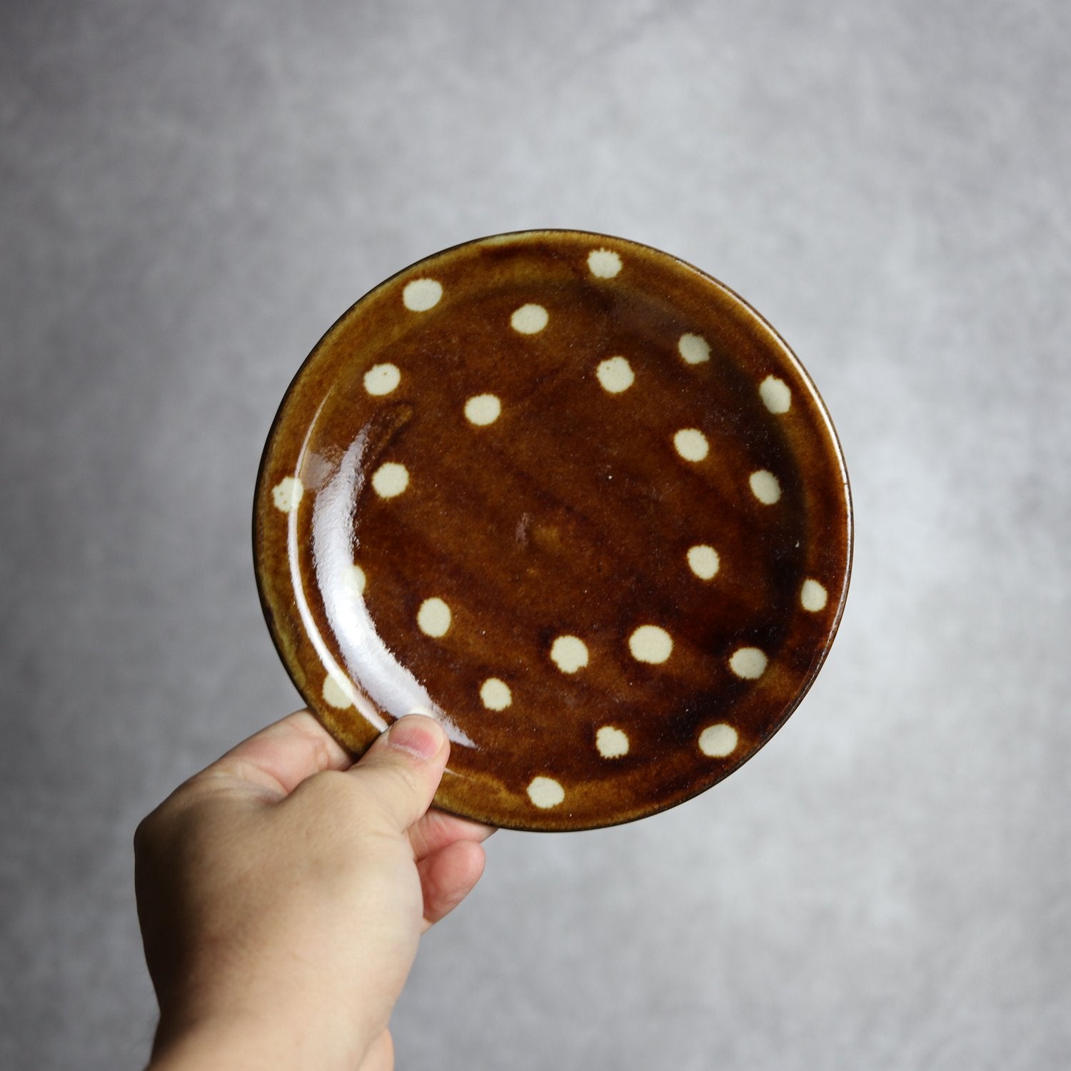 飴釉・蝋抜 点打 5寸皿