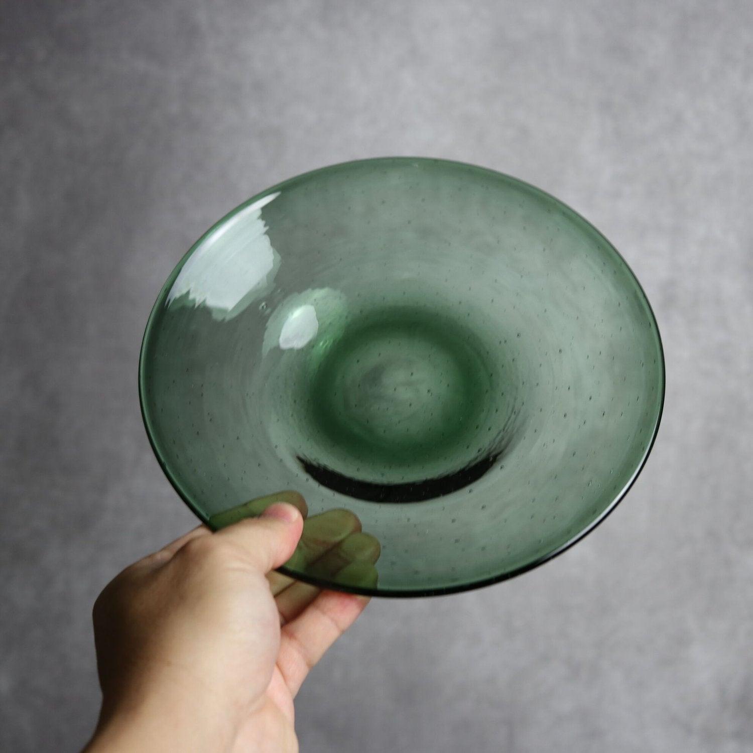 気泡皿 Mサイズ グリーン 琉球ガラス ガラス工房清天 琉球ガラス.