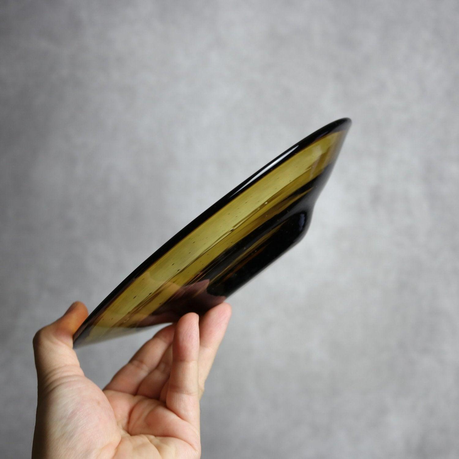 気泡皿 Mサイズ ブラウン 琉球ガラス ガラス工房清天 琉球ガラス.