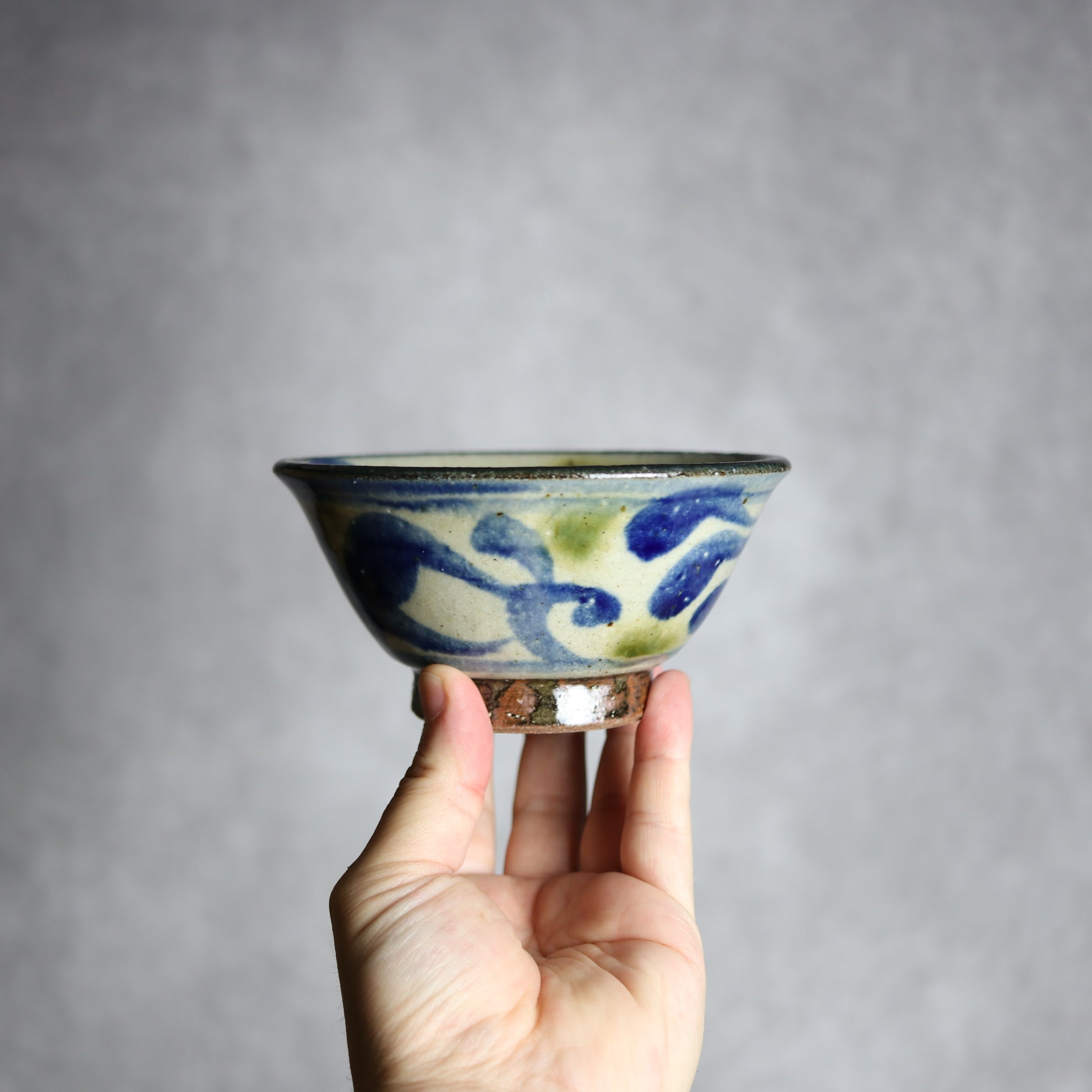 4寸マカイ 青 緑 唐草柄 やちむん 陶器 陶芸こまがた