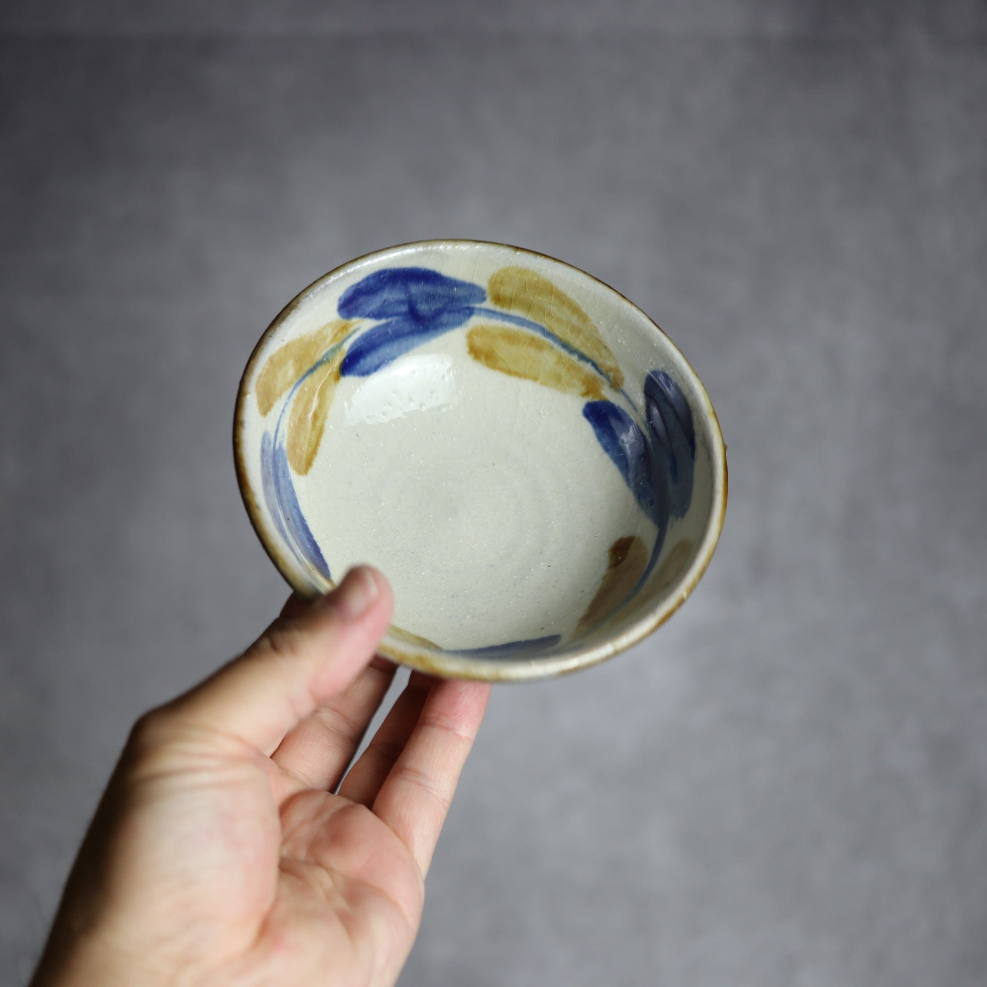 4寸鉢3 飴 呉須釉 双葉 やちむん 陶器 漂窯 陶器.