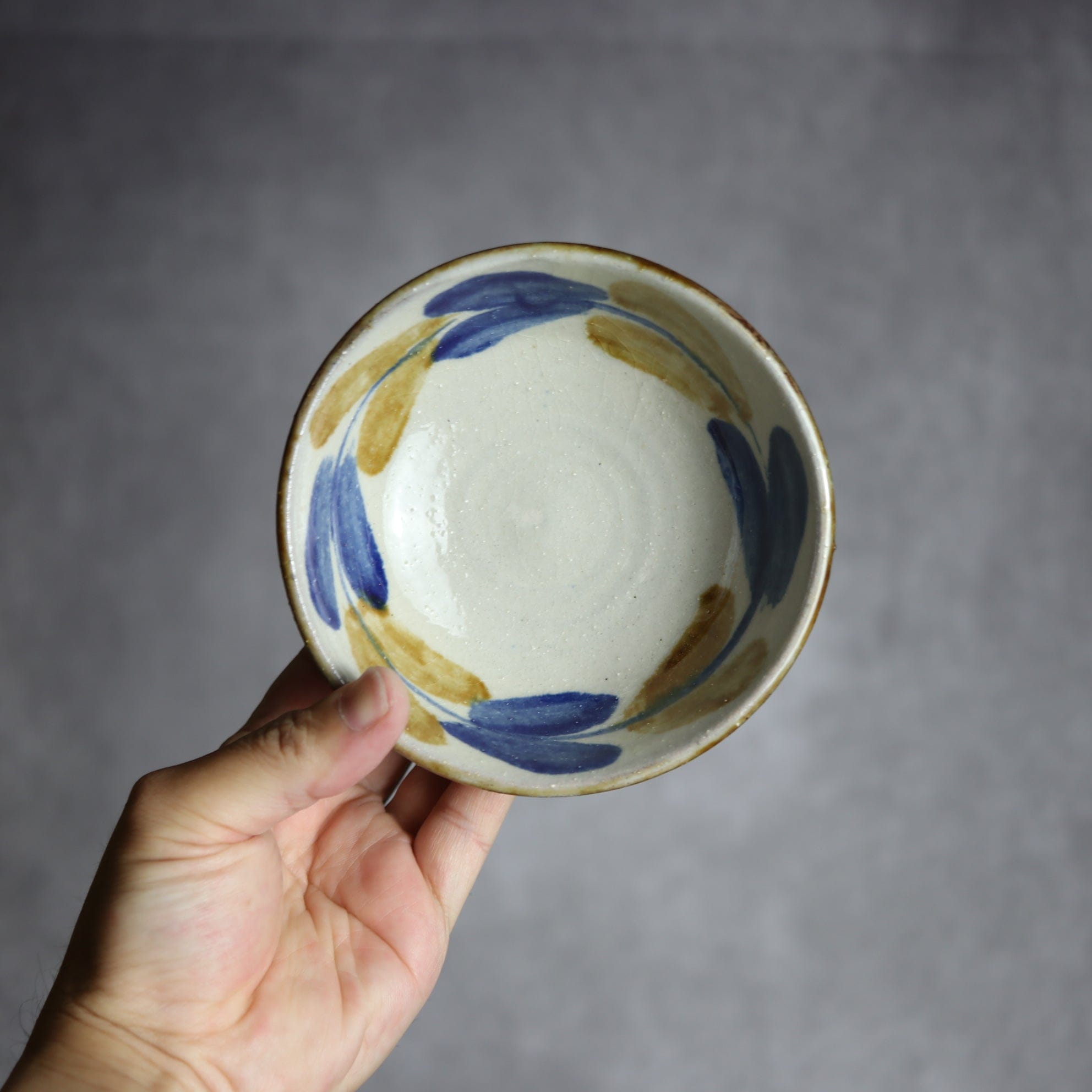 4寸鉢3 飴 呉須釉 双葉 やちむん 陶器 漂窯 陶器.